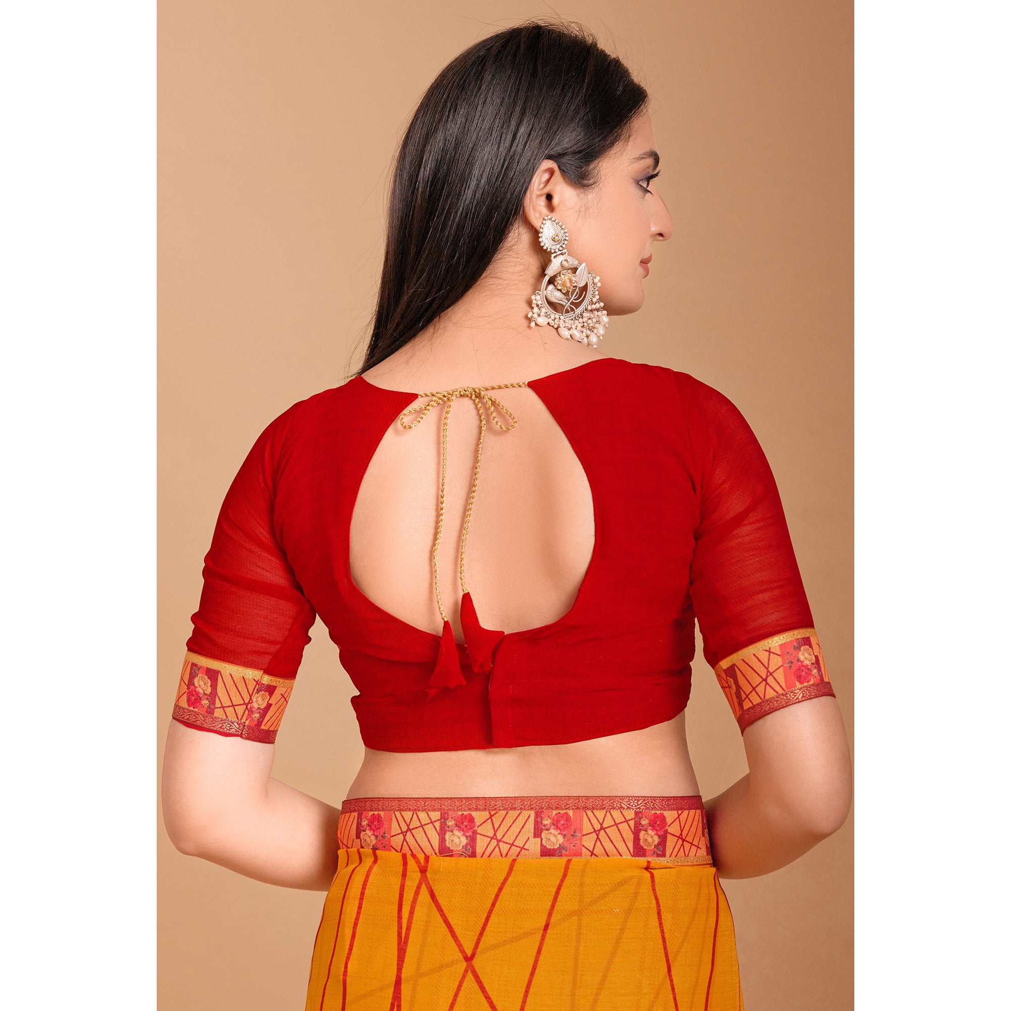 Mustard Geometric Printed Chiffon Saree