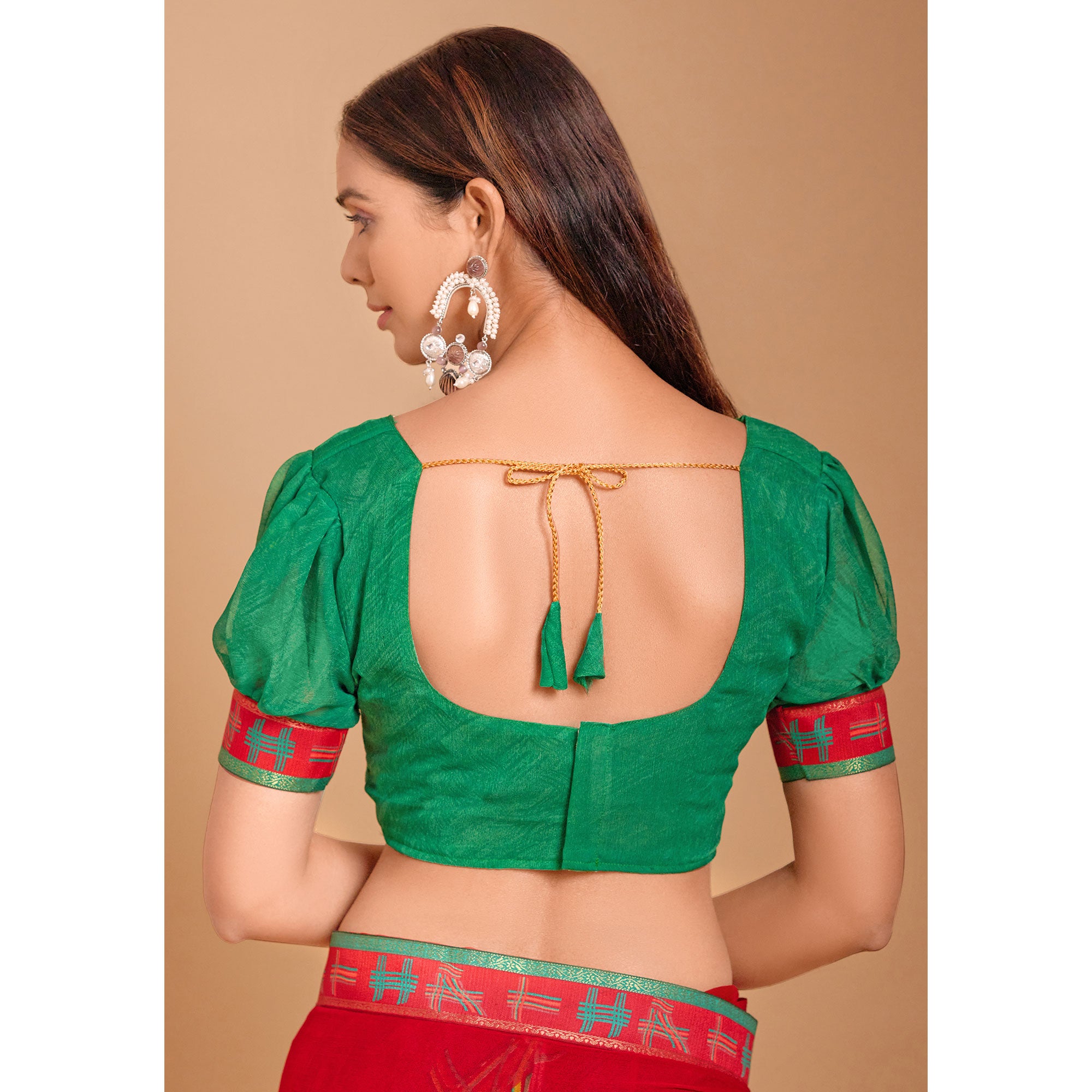 Red Geometric Printed Chiffon Saree