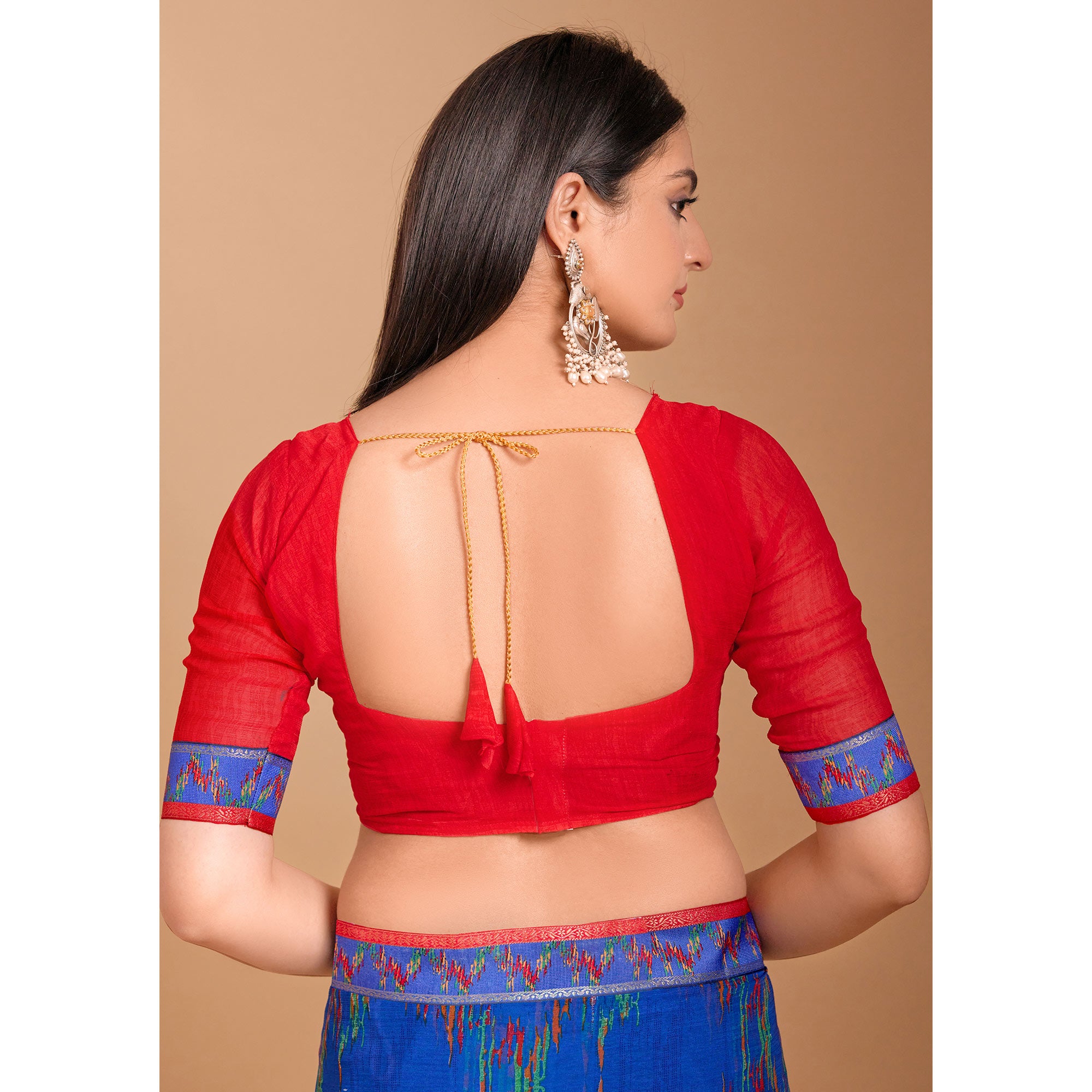 Blue Ikkat Printed Chiffon Saree