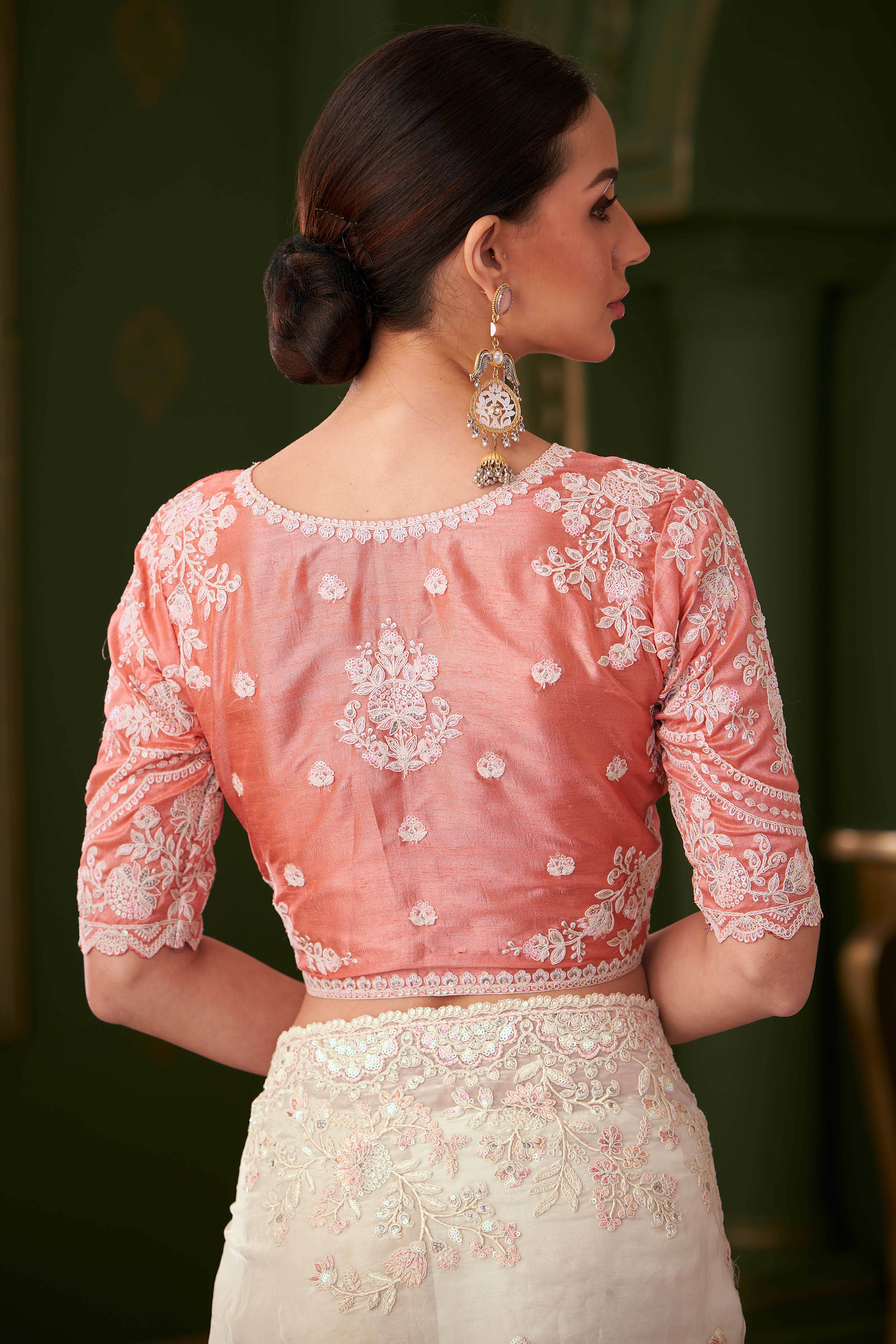 Radiant White Georgette Saree Adorned With Floral Cording Sequins Embroidery & Cutwork Border