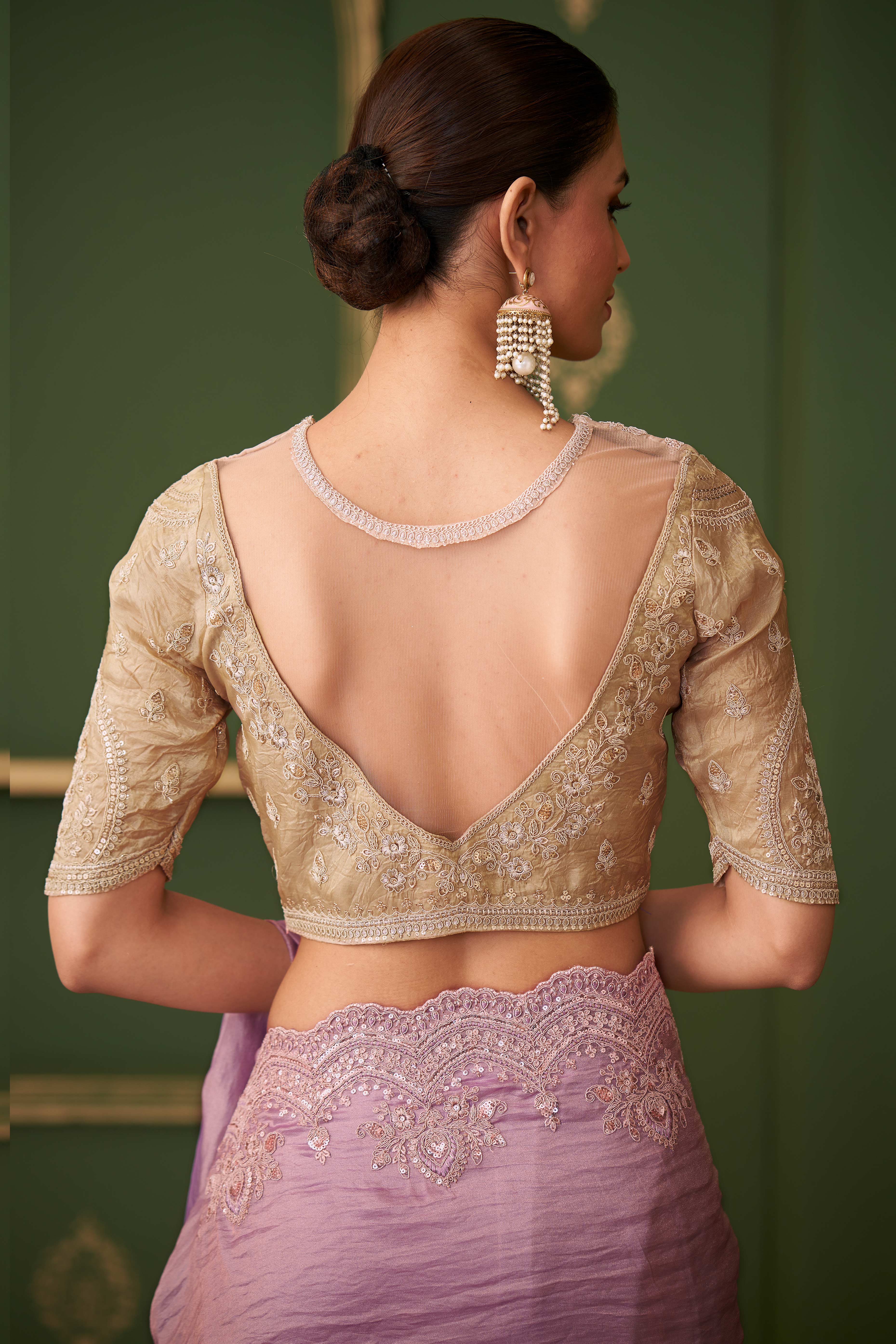 Graceful Lavender Georgette Saree Adorned With Floral Cording Sequins Embroidery & Cutwork Border