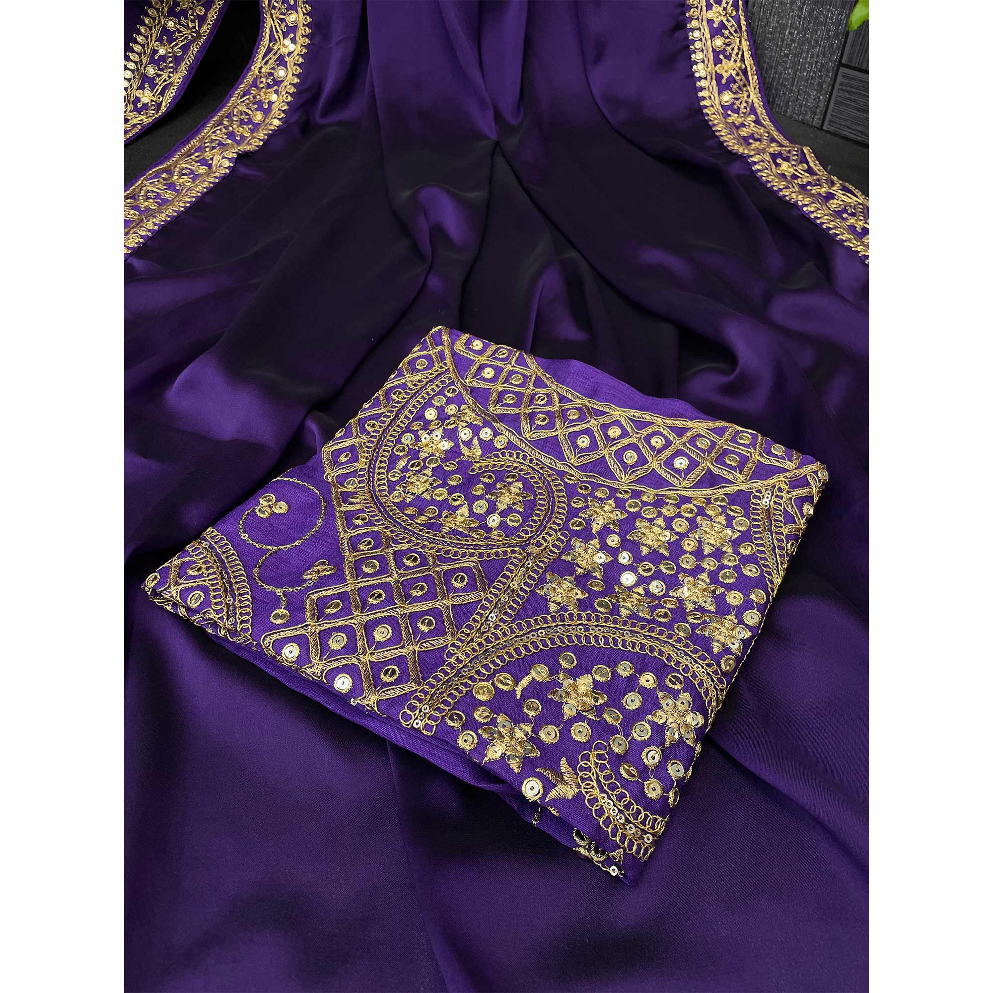 Violet Solid Pattern Saree in Smooth Silk Blend Fabric with Elegant Embroidered Edge Work
