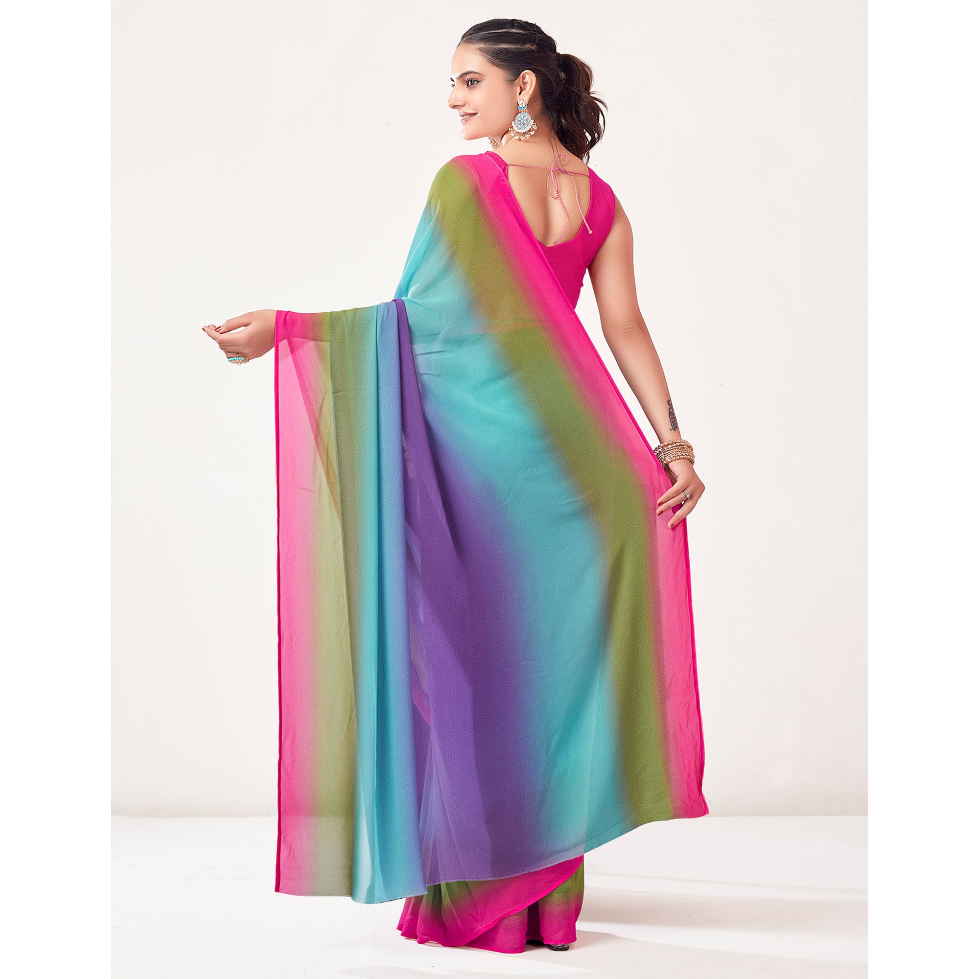 Multicolor Printed Georgette Saree