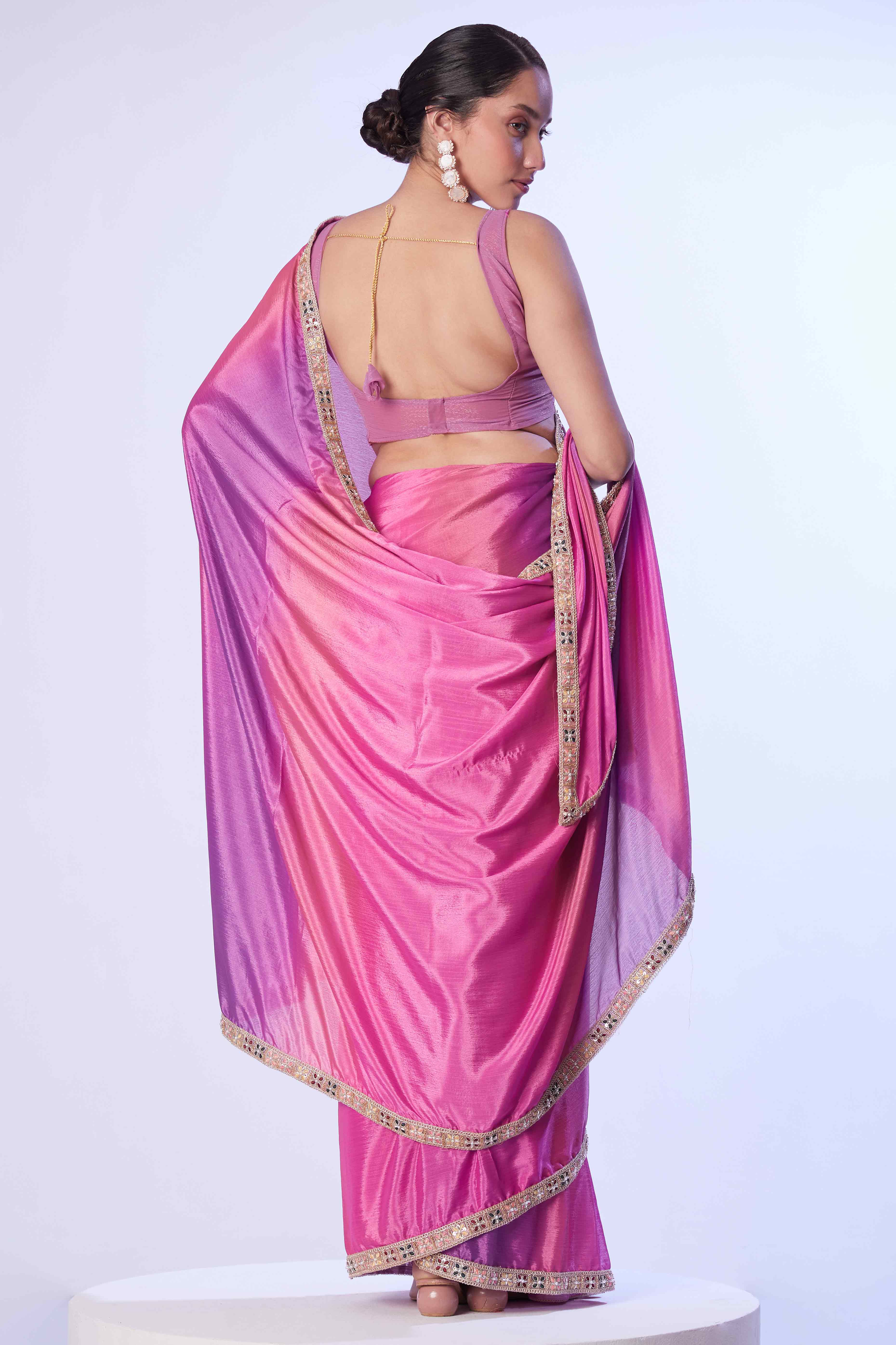 Pink Ombre Bliss Chinon Solid Saree