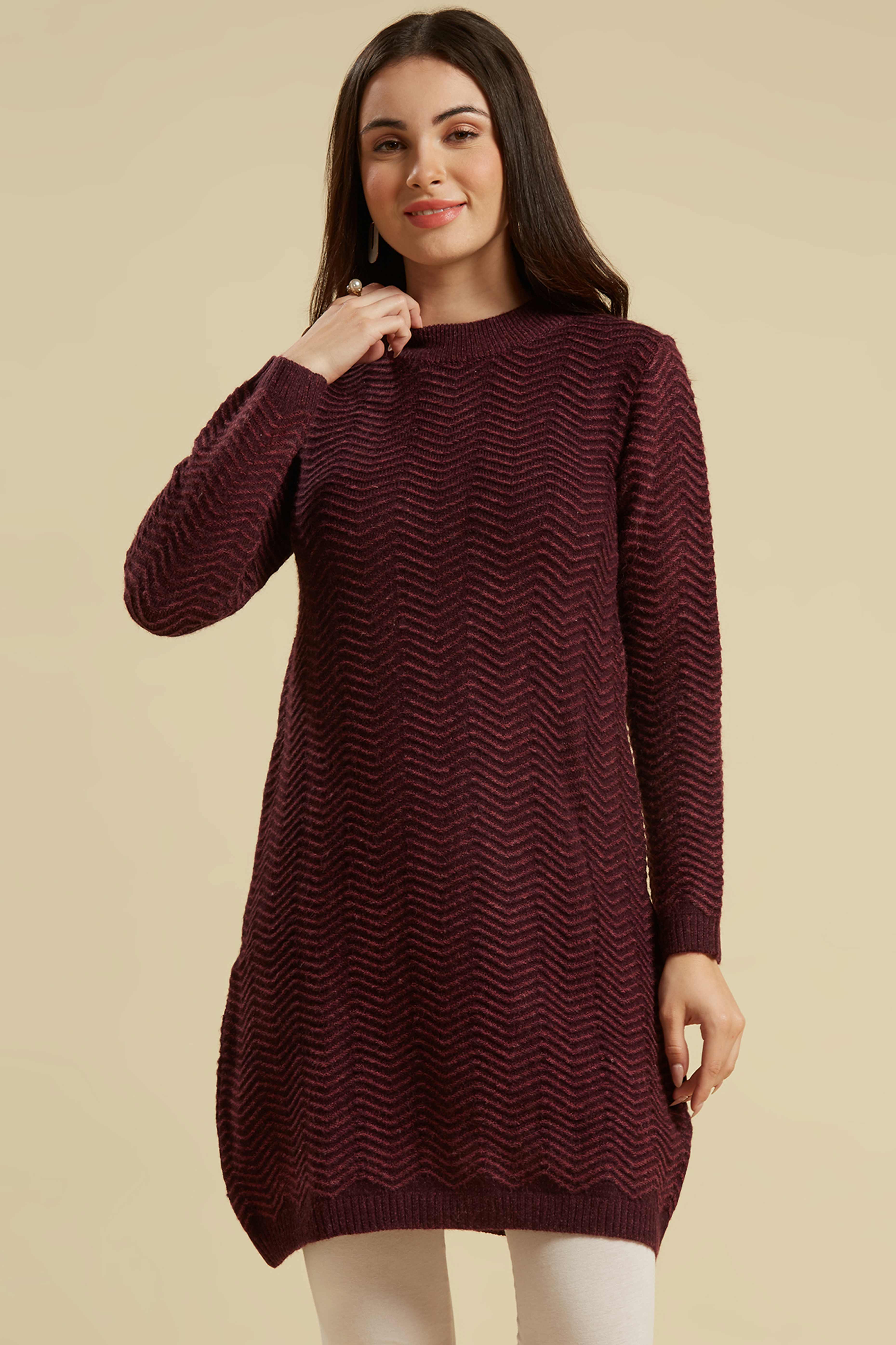 Wine Woven Woolen Straight Kurti