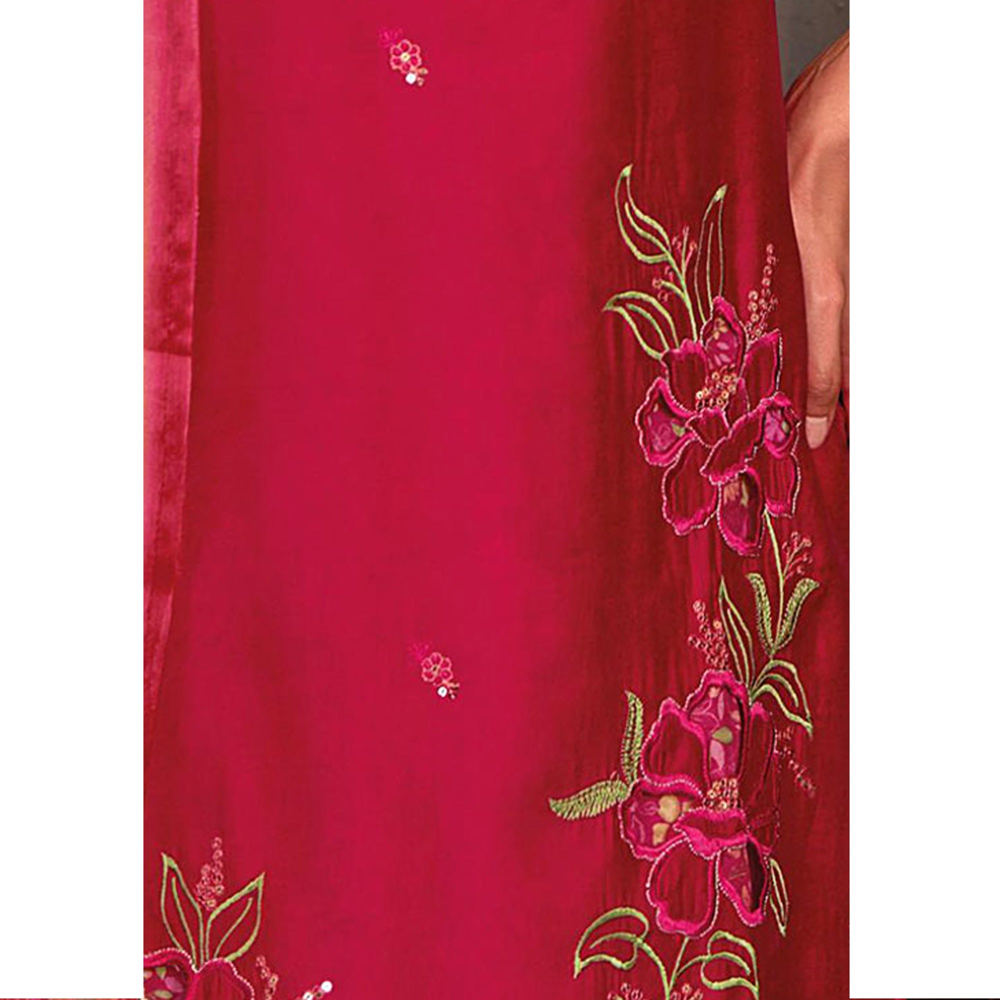 Pink Floral Handwork Embroidered Viscose Salwar Suit