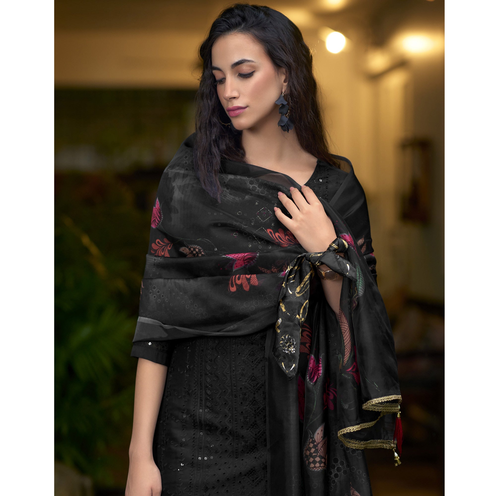 Black Chikankari With Handwork Organza Salwar Suit