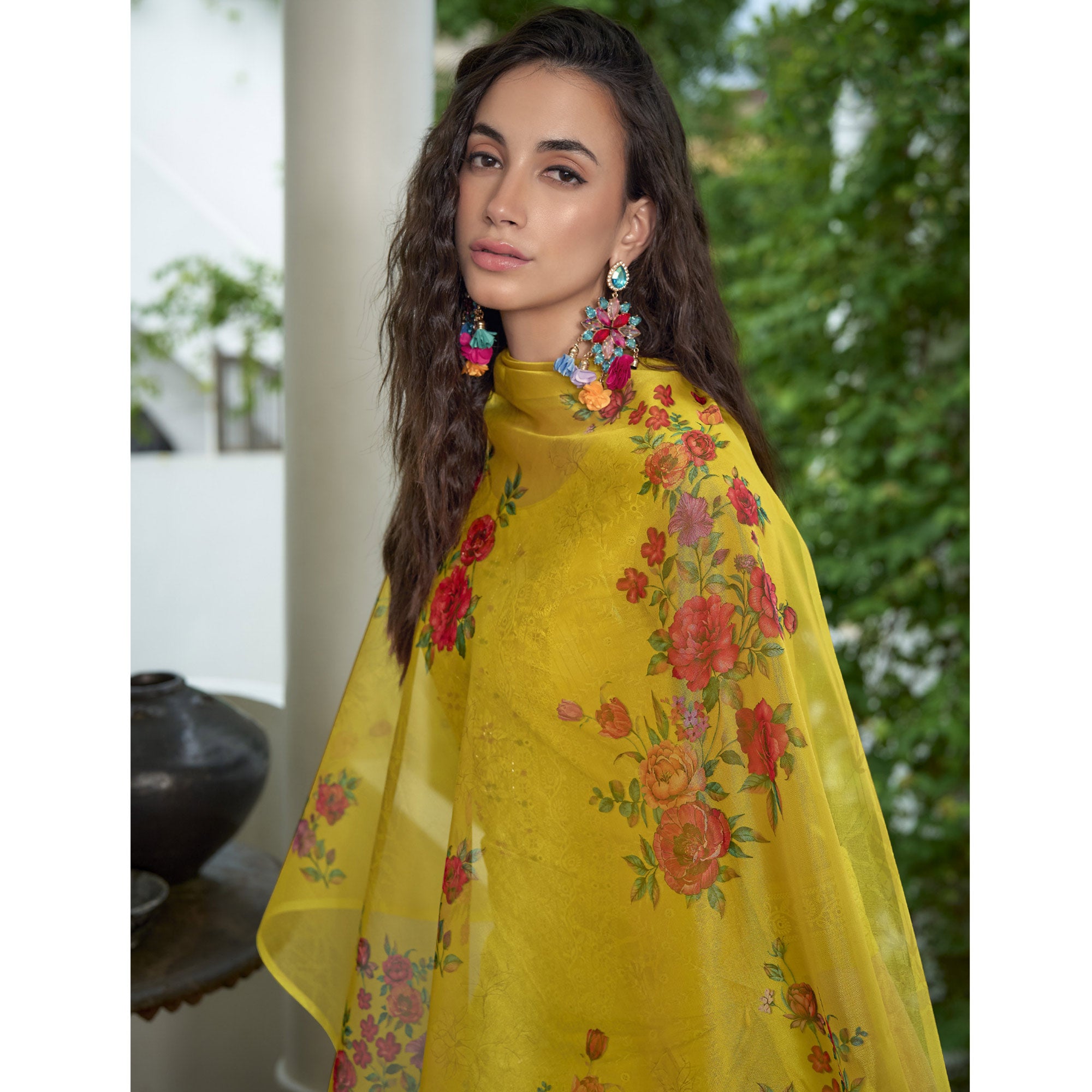 Yellow Chikankari With Handwork Organza Salwar Suit