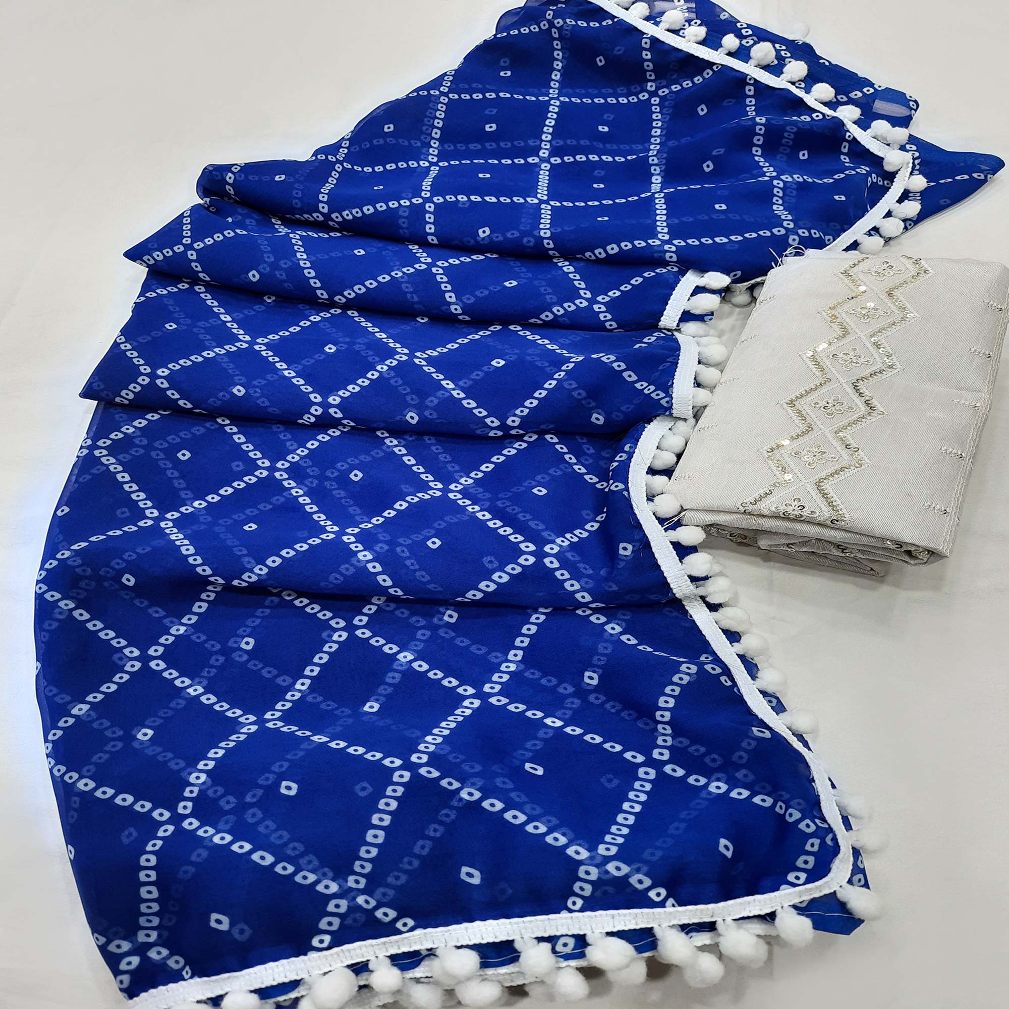 Blue Bandhani Printed Georgette Saree