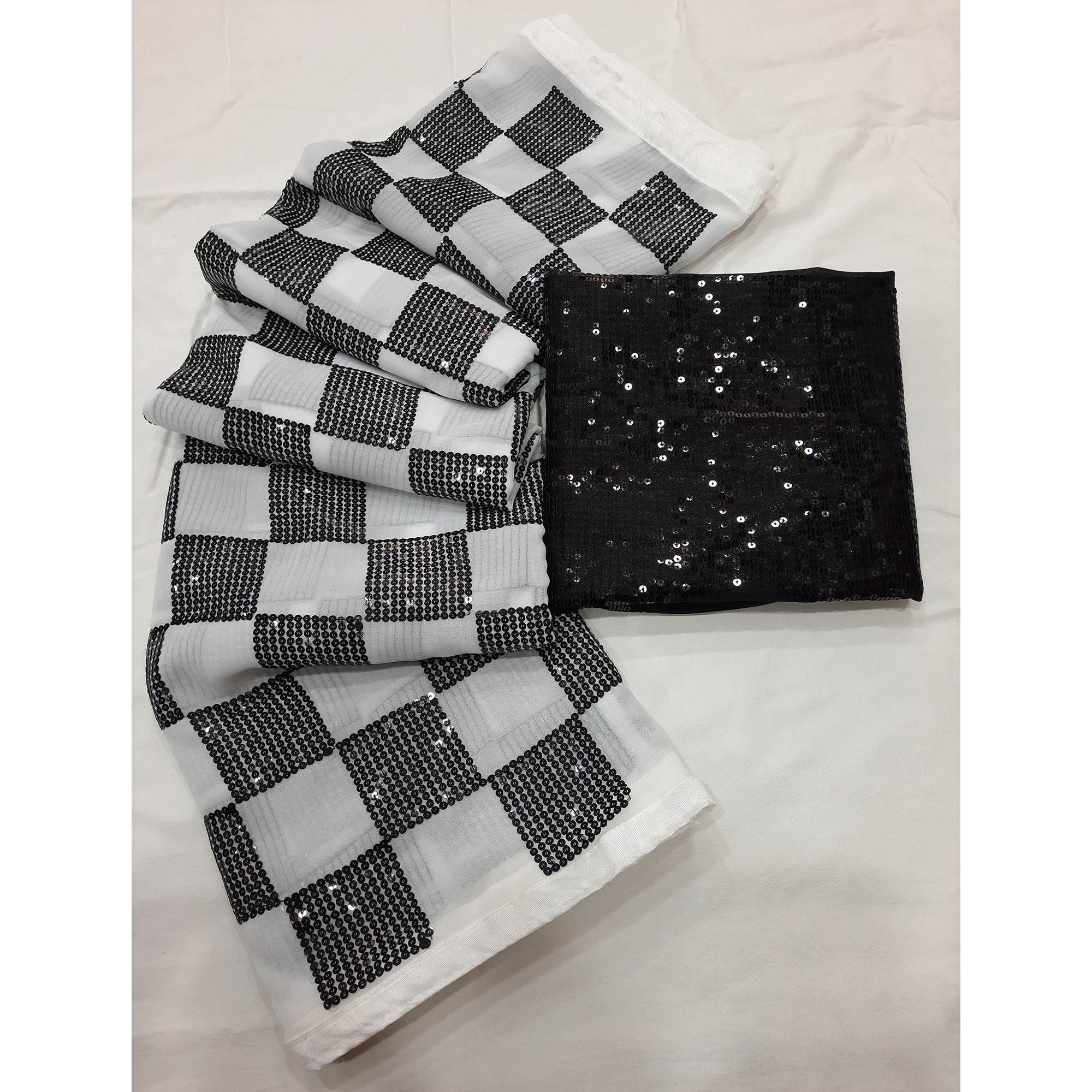 White Sequins Embroidered Georgette Saree