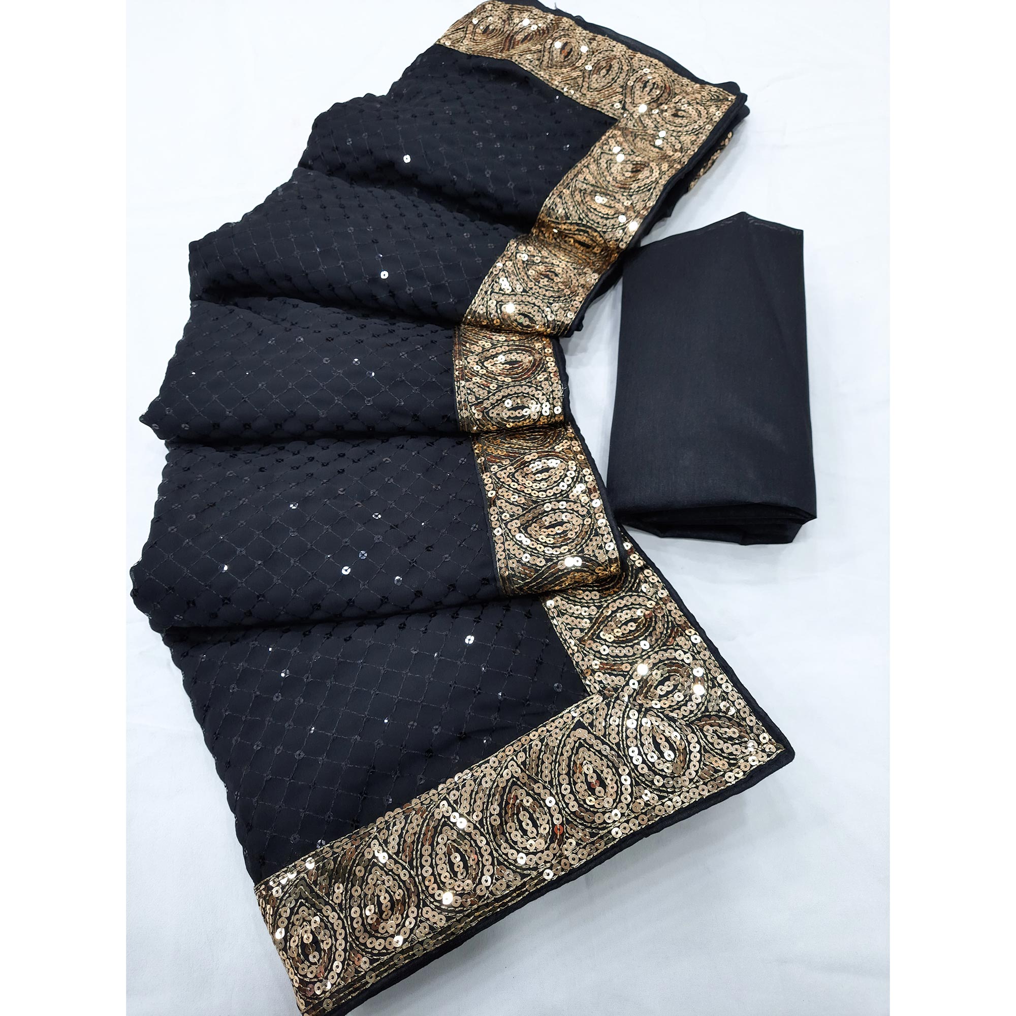 Black Sequins Embroidered Georgette Saree