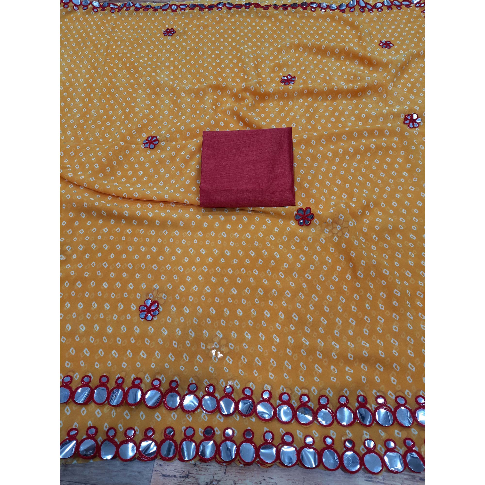 Yellow Bandhani Printed Georgette Saree