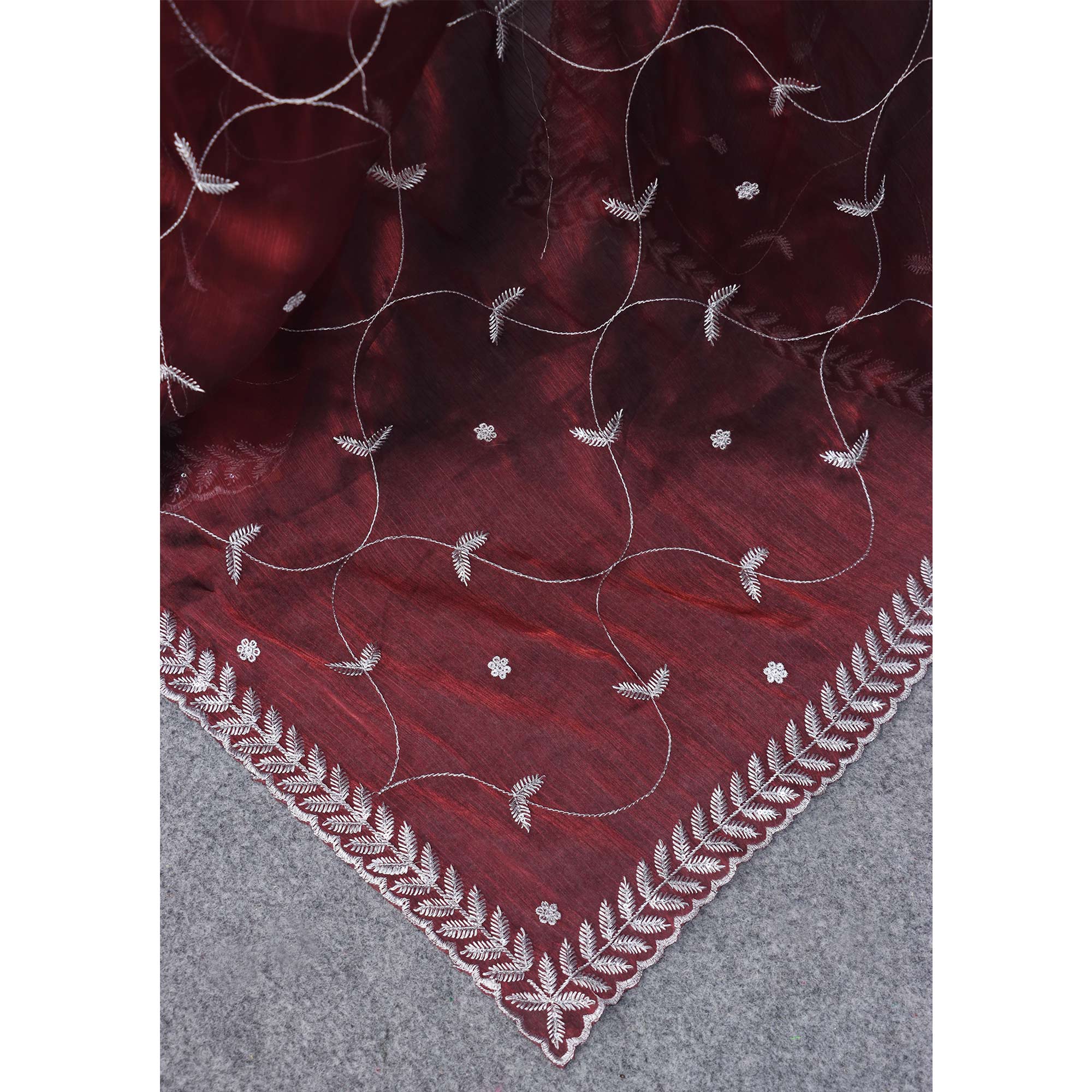 Maroon Sequins Embroidered Chiffon Silk Saree