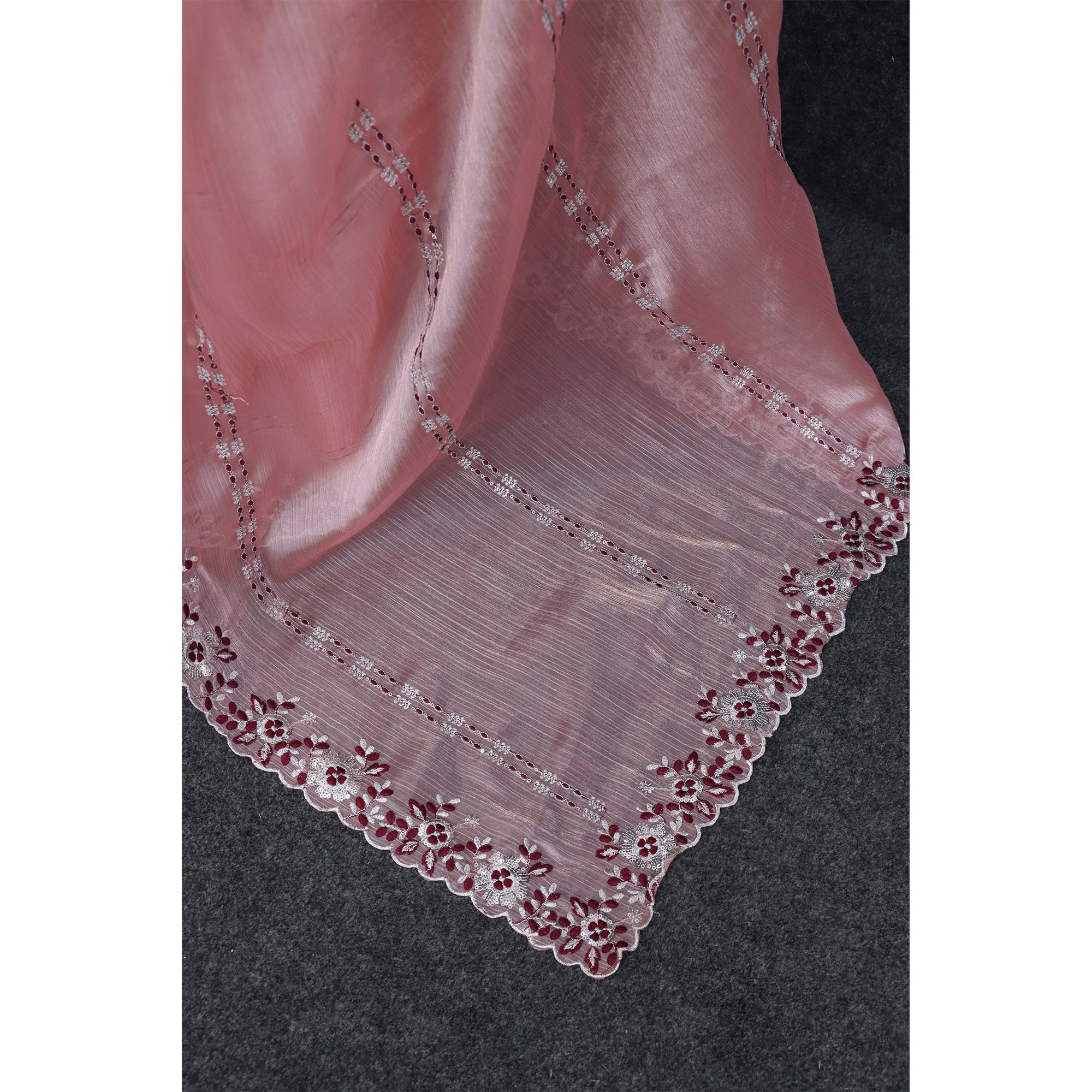Pink Sequins Embroidered Chiffon Saree