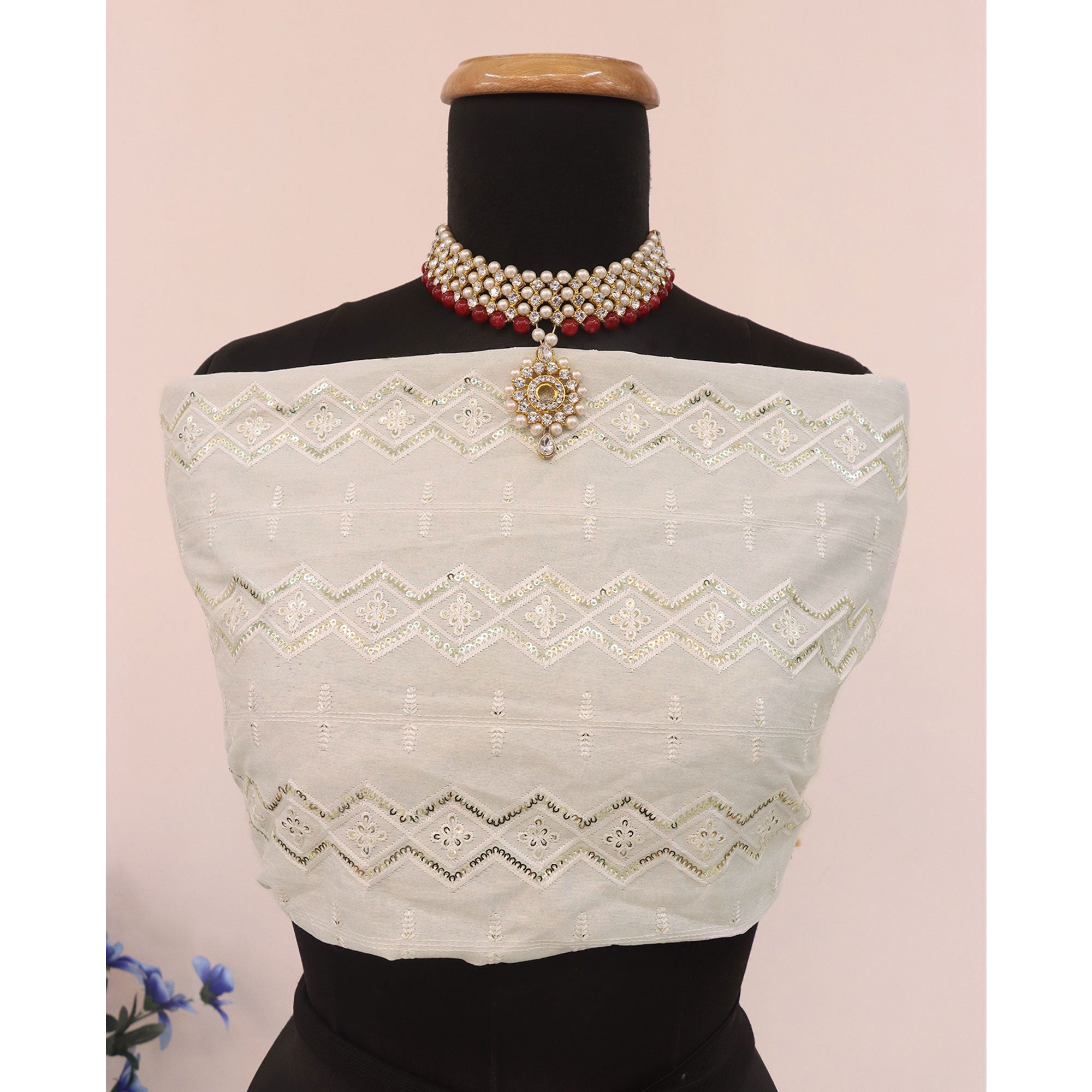 Teal Sequins Embroidered Chiffon Saree