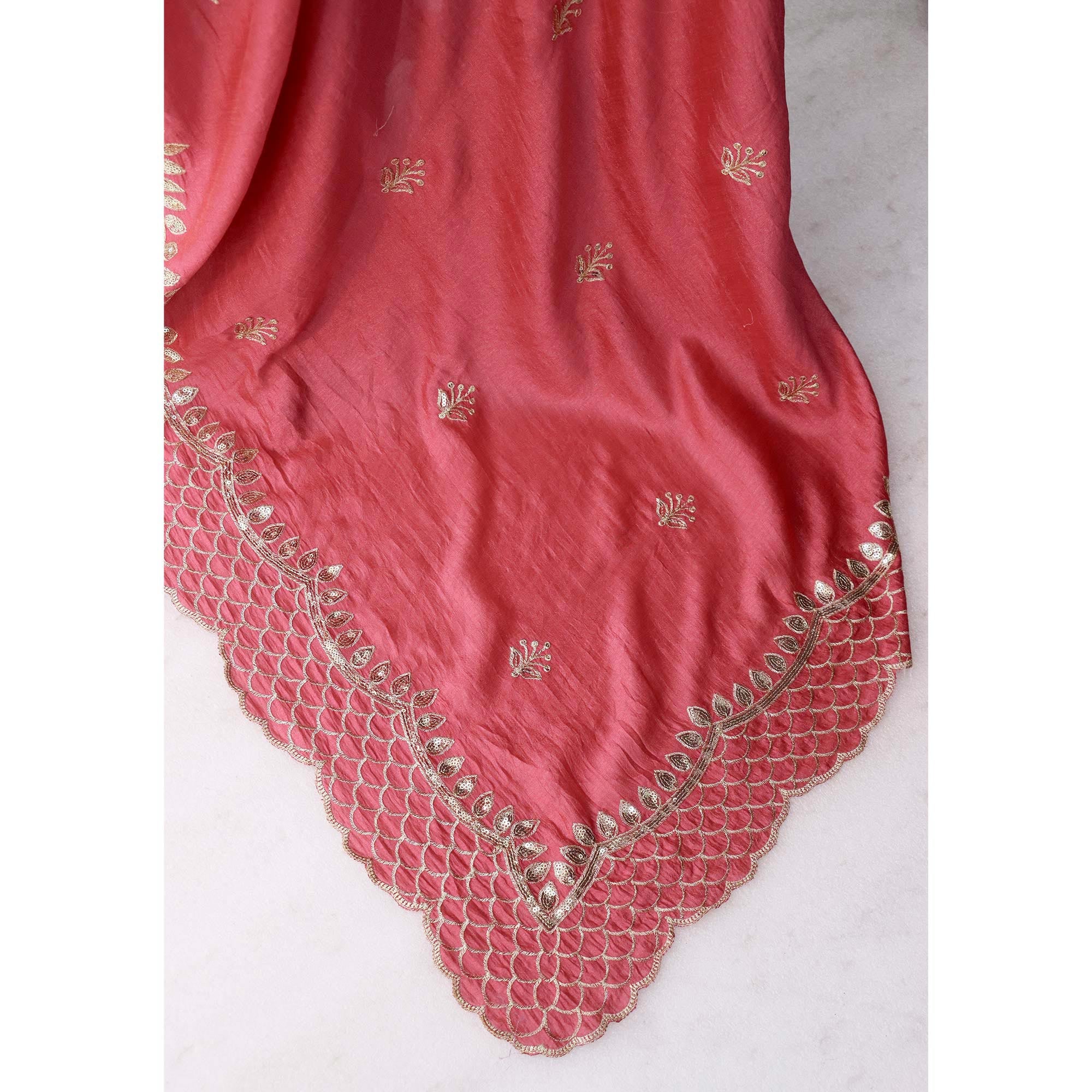 Gajri Pink Sequins Embroidered Vichitra Silk Saree