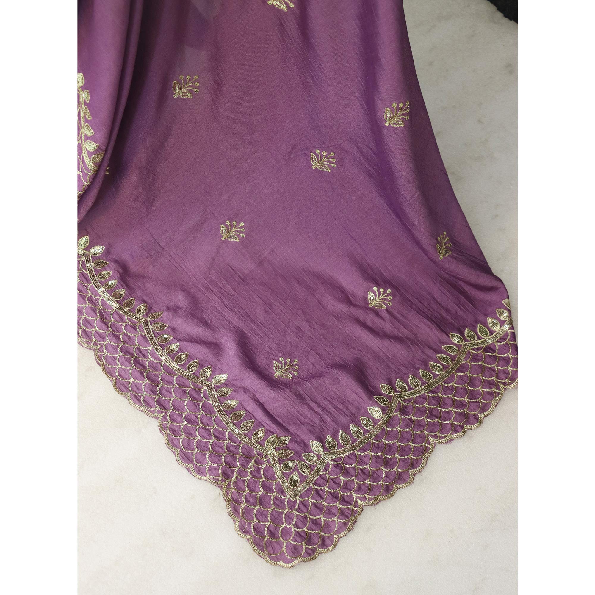 Purple Sequins Embroidered Vichitra Silk Saree