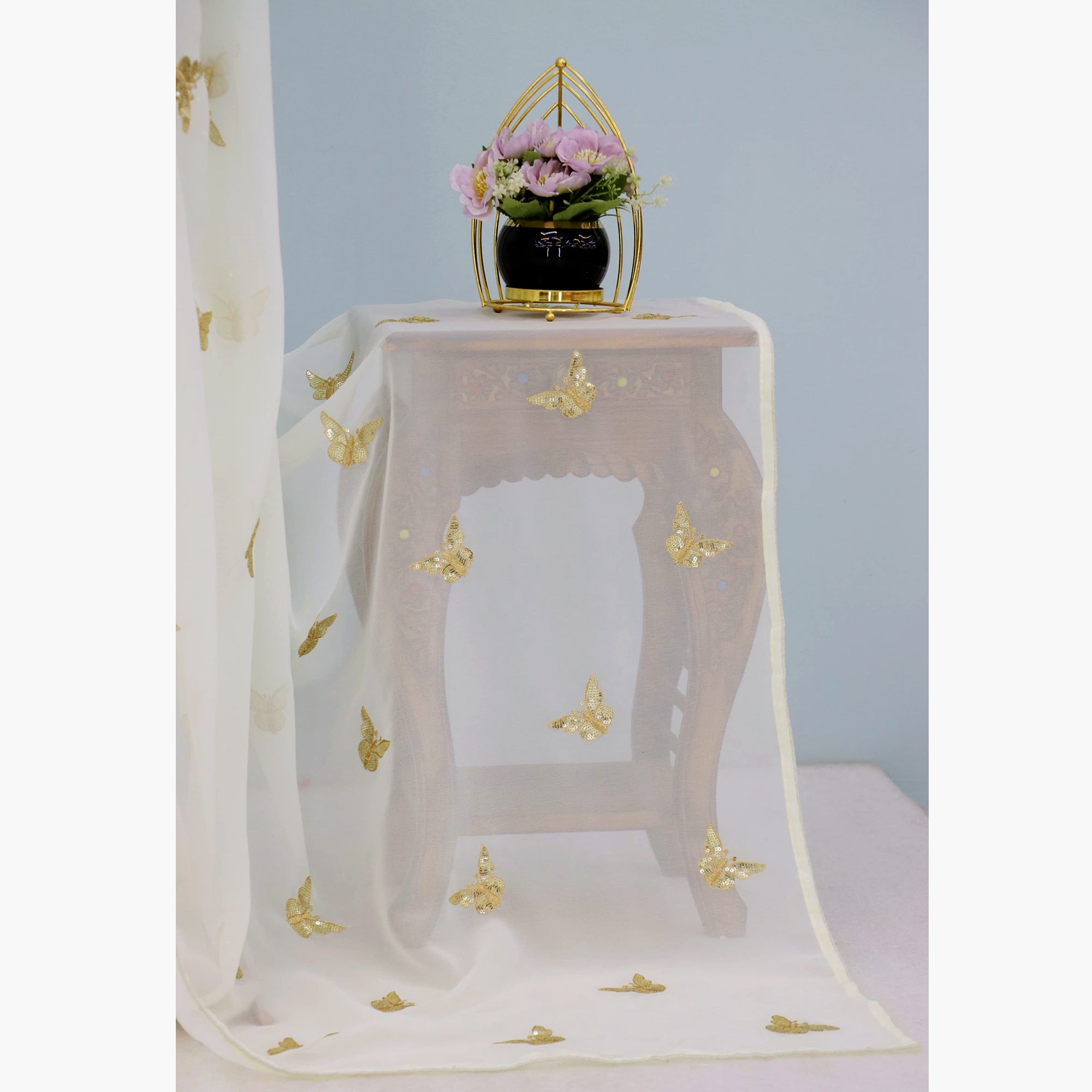 Offwhite Embroidered Georgette Saree With Shimmering Butterfly Sequin Work