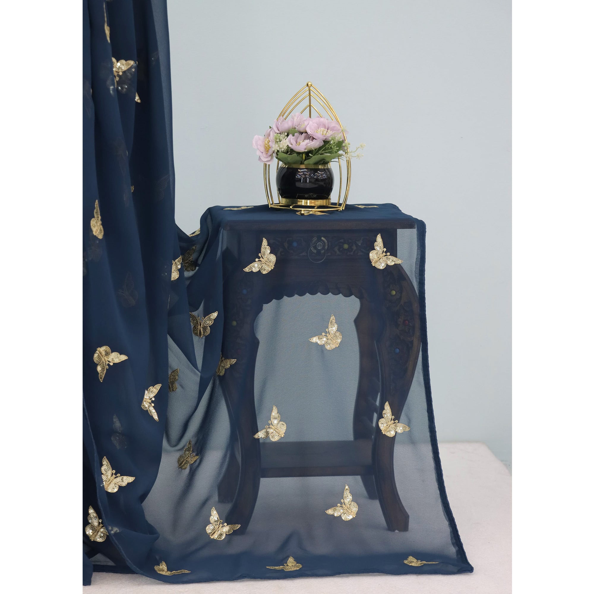 Blue Embroidered Georgette Saree With Shimmering Butterfly Sequin Work