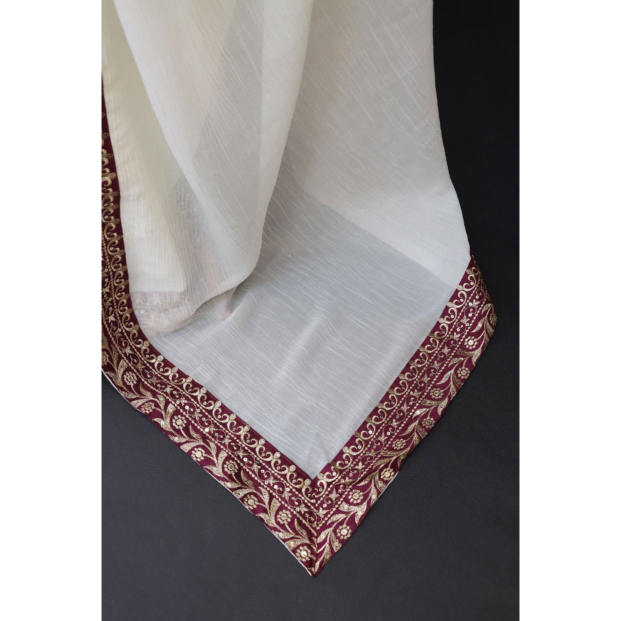 Offwhite Solid Crunchy Silk Blend Saree With Sequins Embroidery Border Work