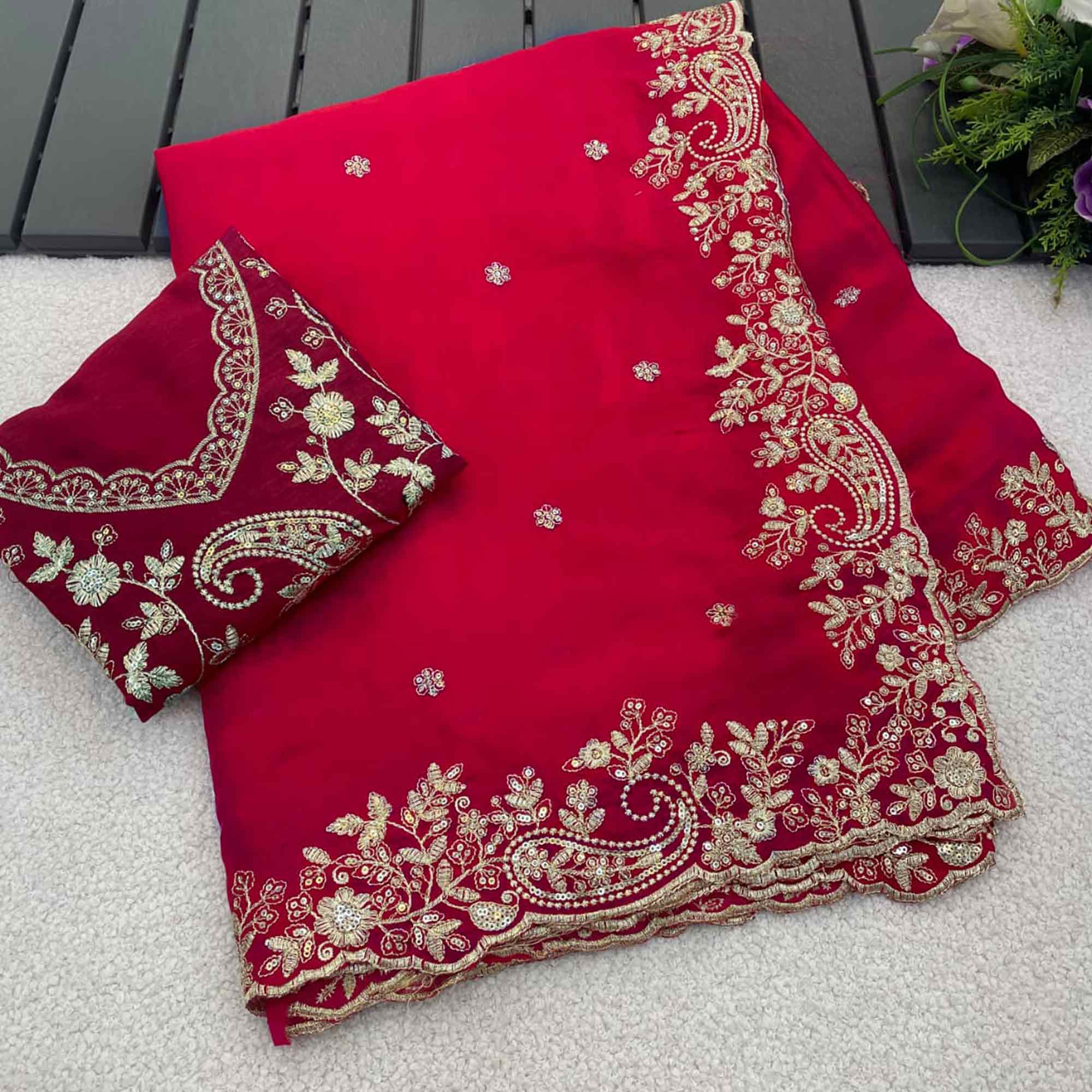 Pink Partywear Organza Satin Silk Crush Saree with Delicate Floral Embroidery