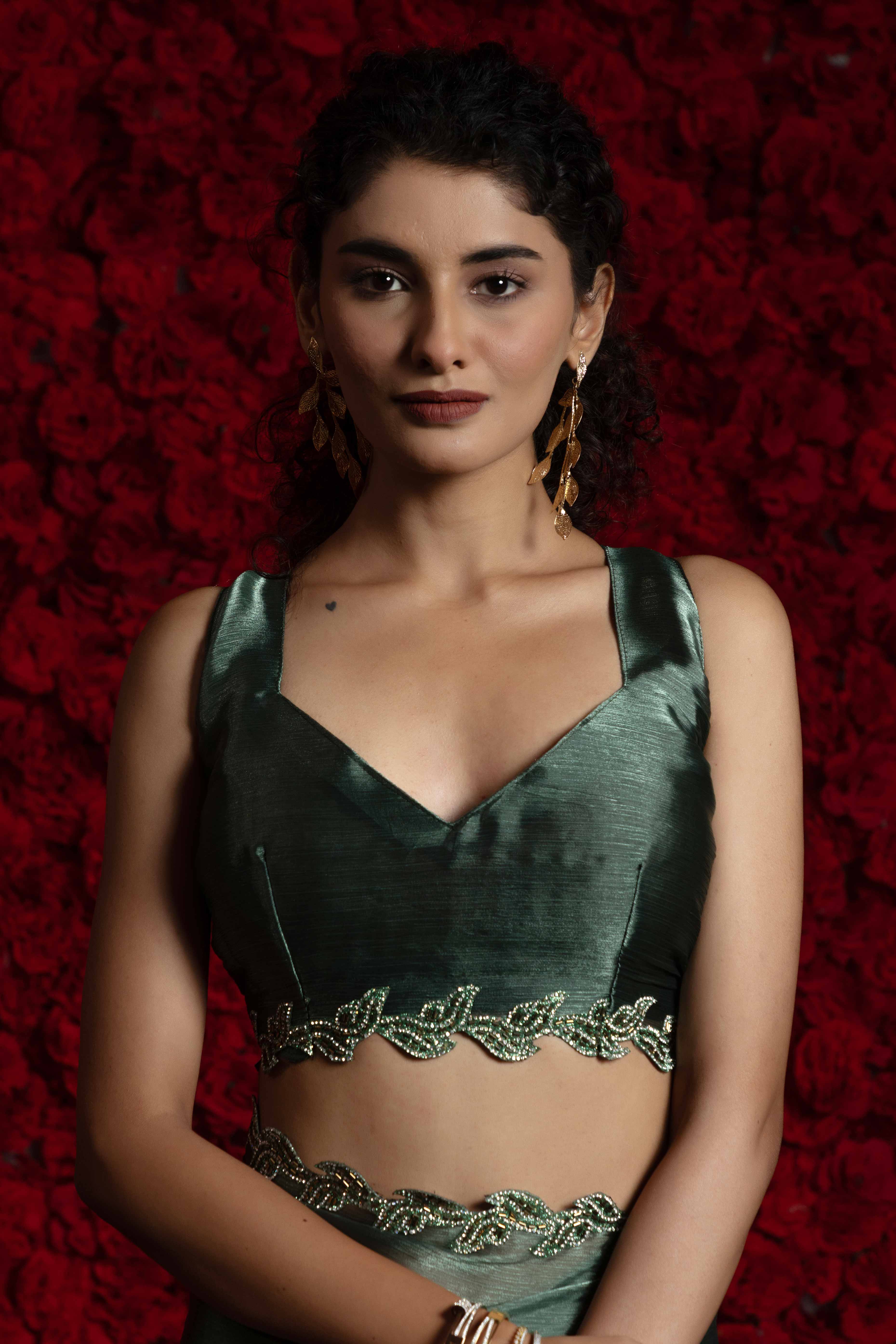 Sacramento Green Party Wear Saree Stone Embellished Tissue Chiffon Fabric