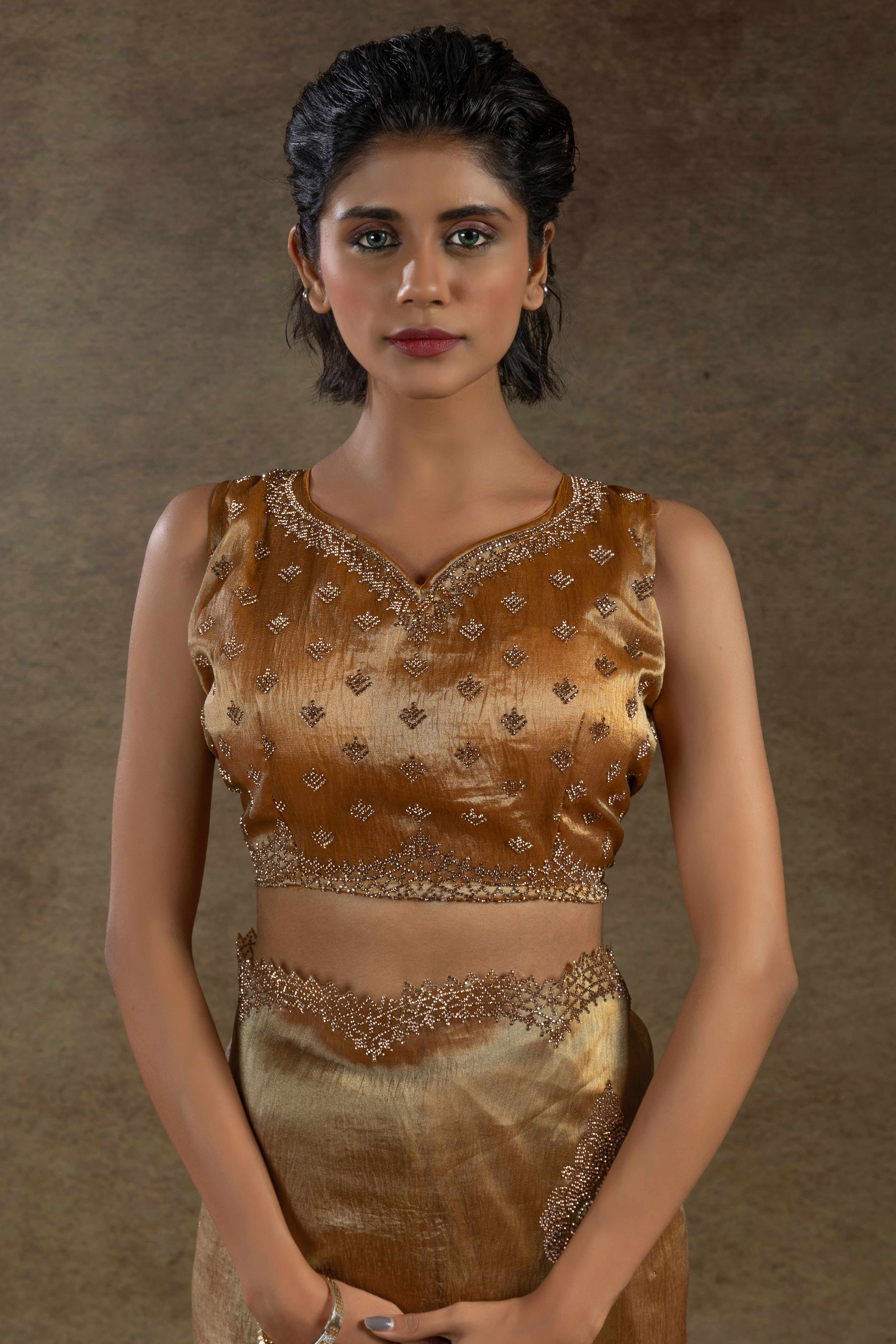 Gold Banarasi Silk Saree with Stone Embellishments Perfect for Party Wear