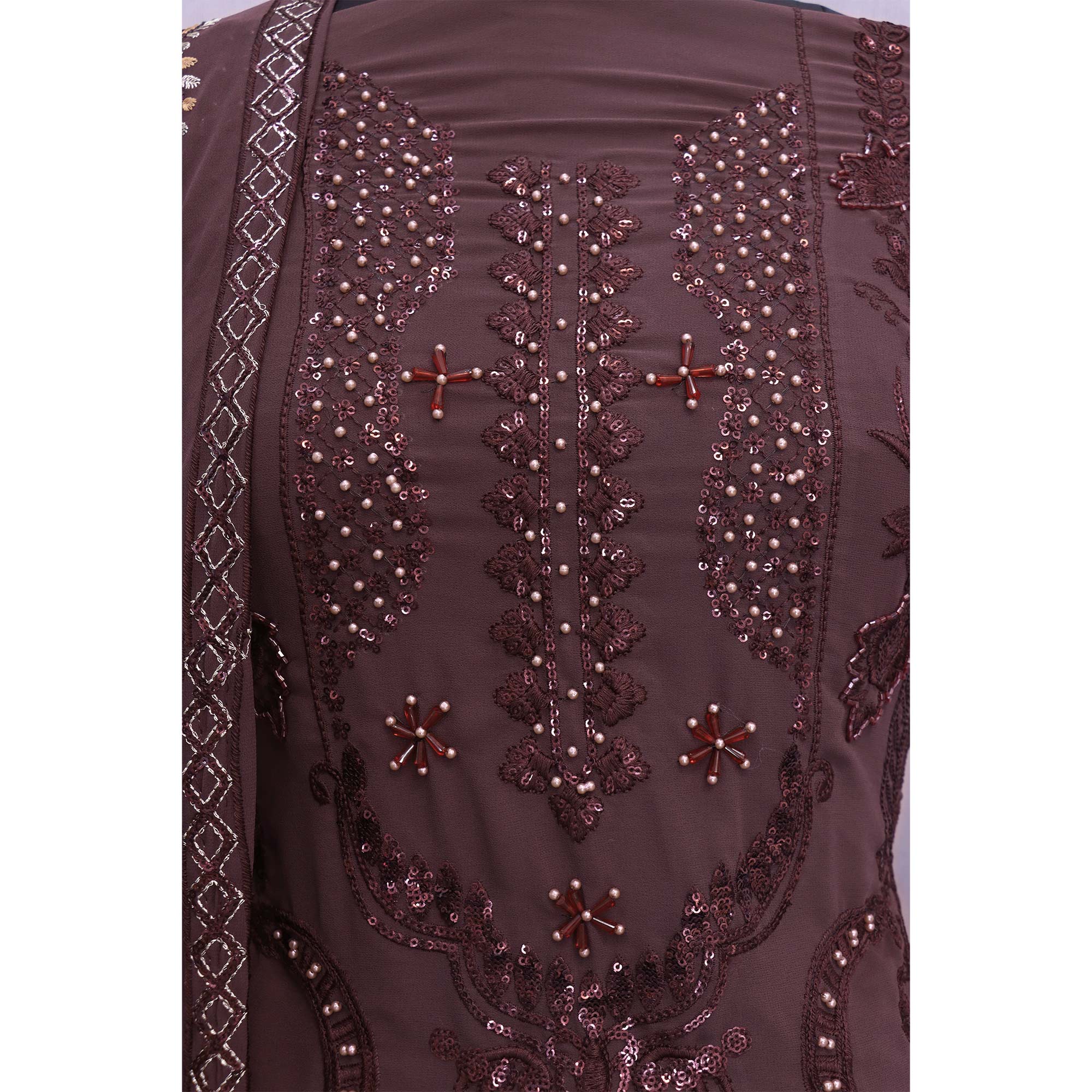 Purple Taupe Heavy Embroidered Work Georgette Dress Material