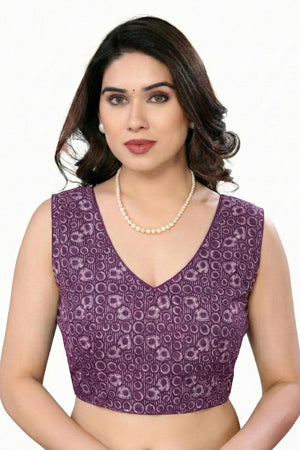 Timeless Purple Leaf Printed Moss Saree With A Sophisticated Satin Patta Border