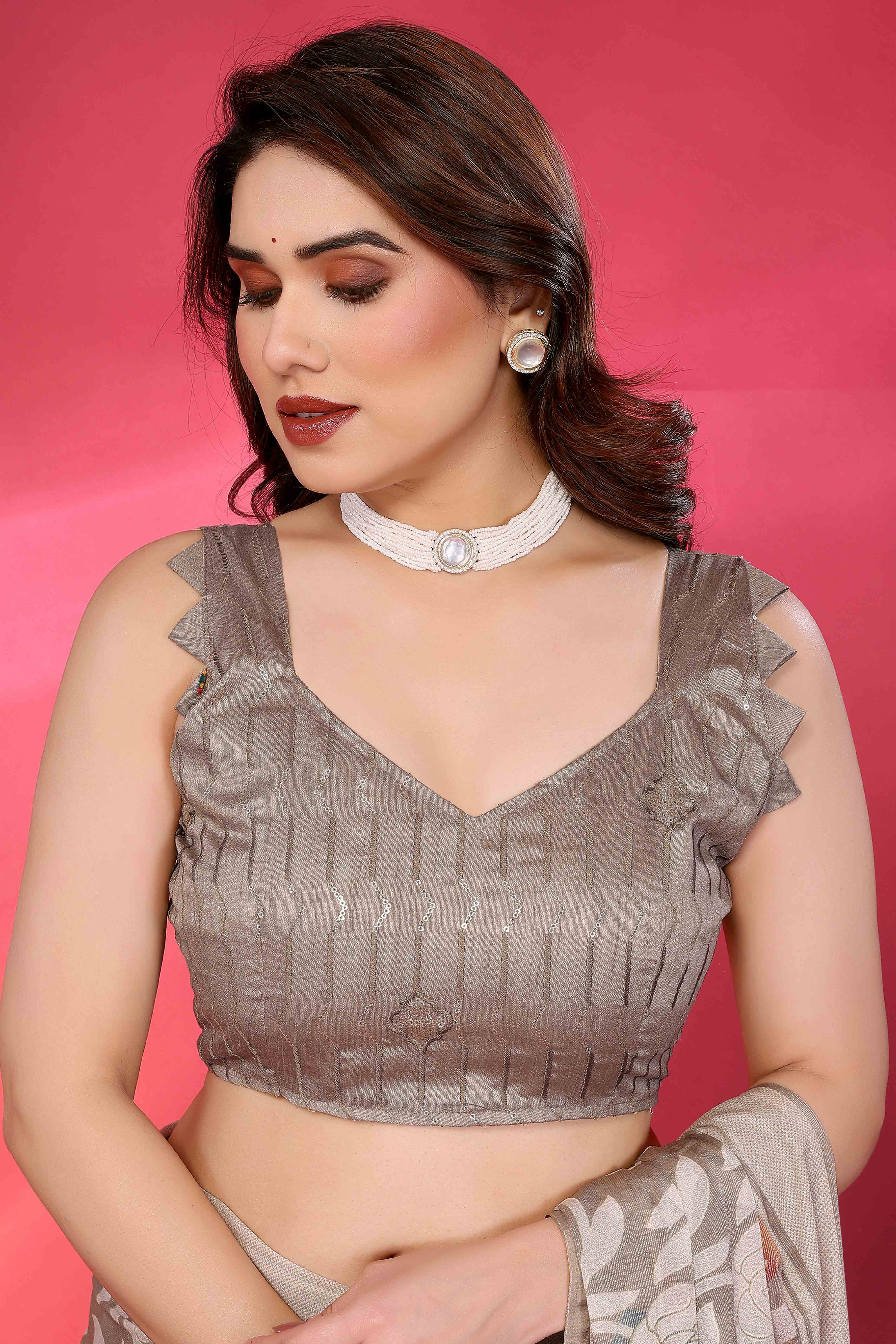 Graceful Grey Brasso Chiffon Saree with Floral Foil Print