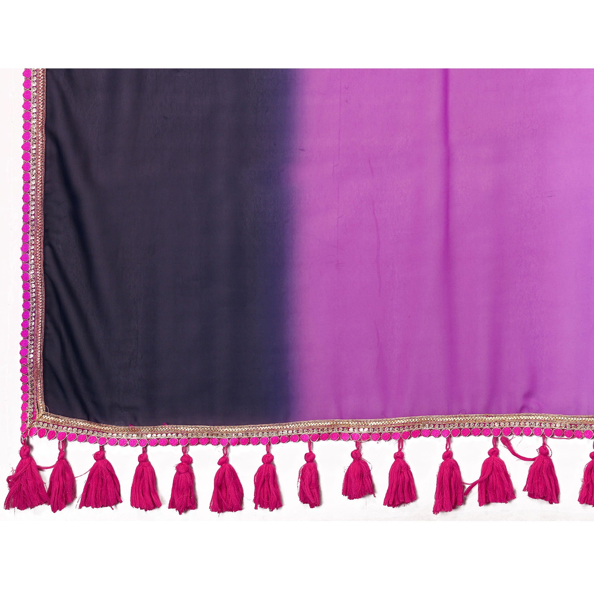 Lavender & Dark Purple Ombre Georgette Saree With Tassels