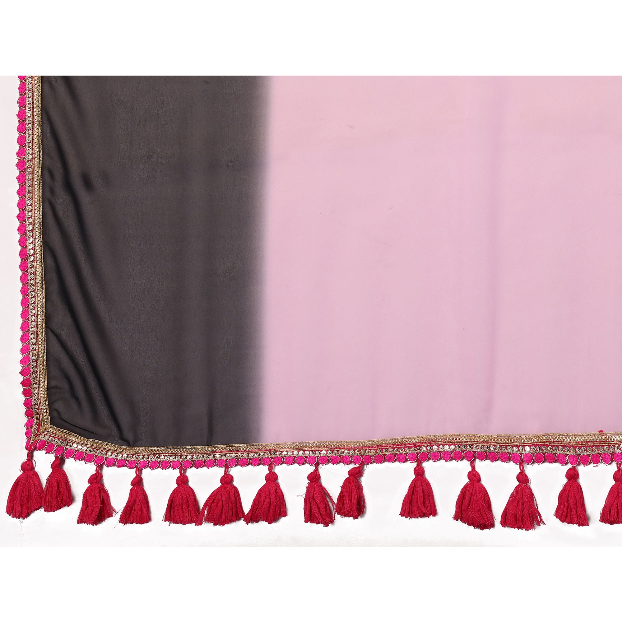 Peach & Black Ombre Georgette Saree With Tassels