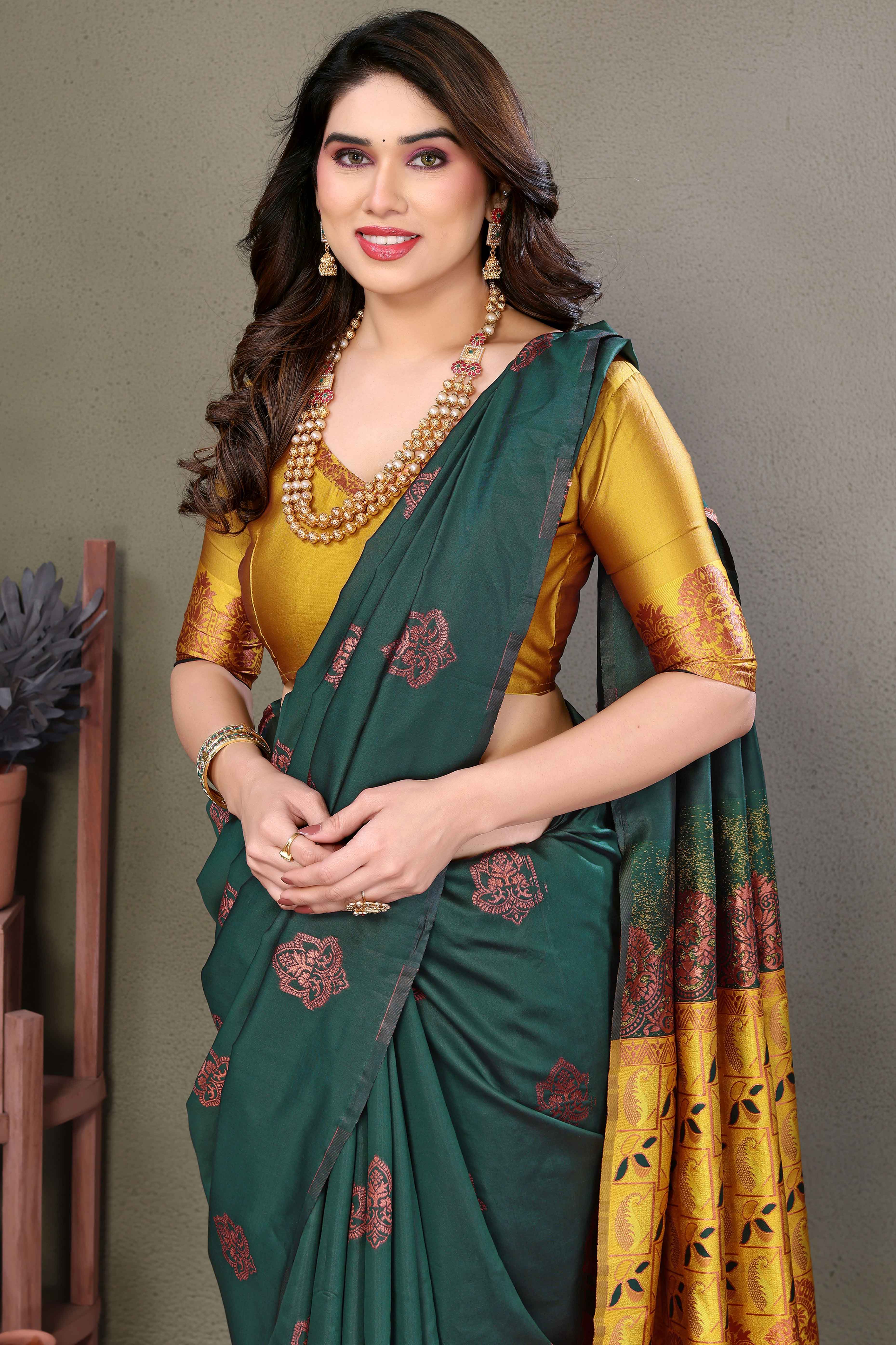 Green Floral Woven Banarasi Silk Saree