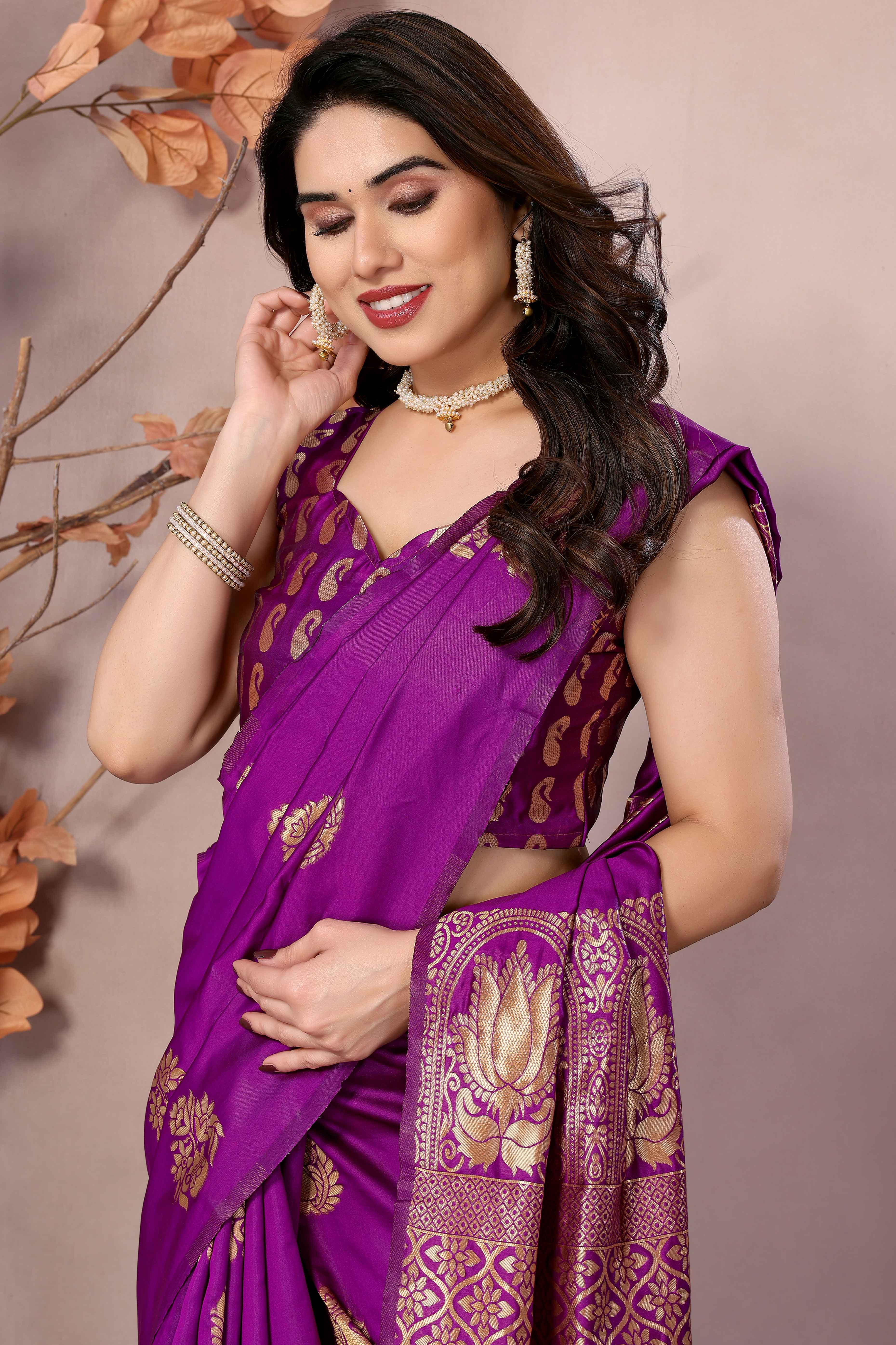 Magenta Floral Woven Banarasi Silk Saree