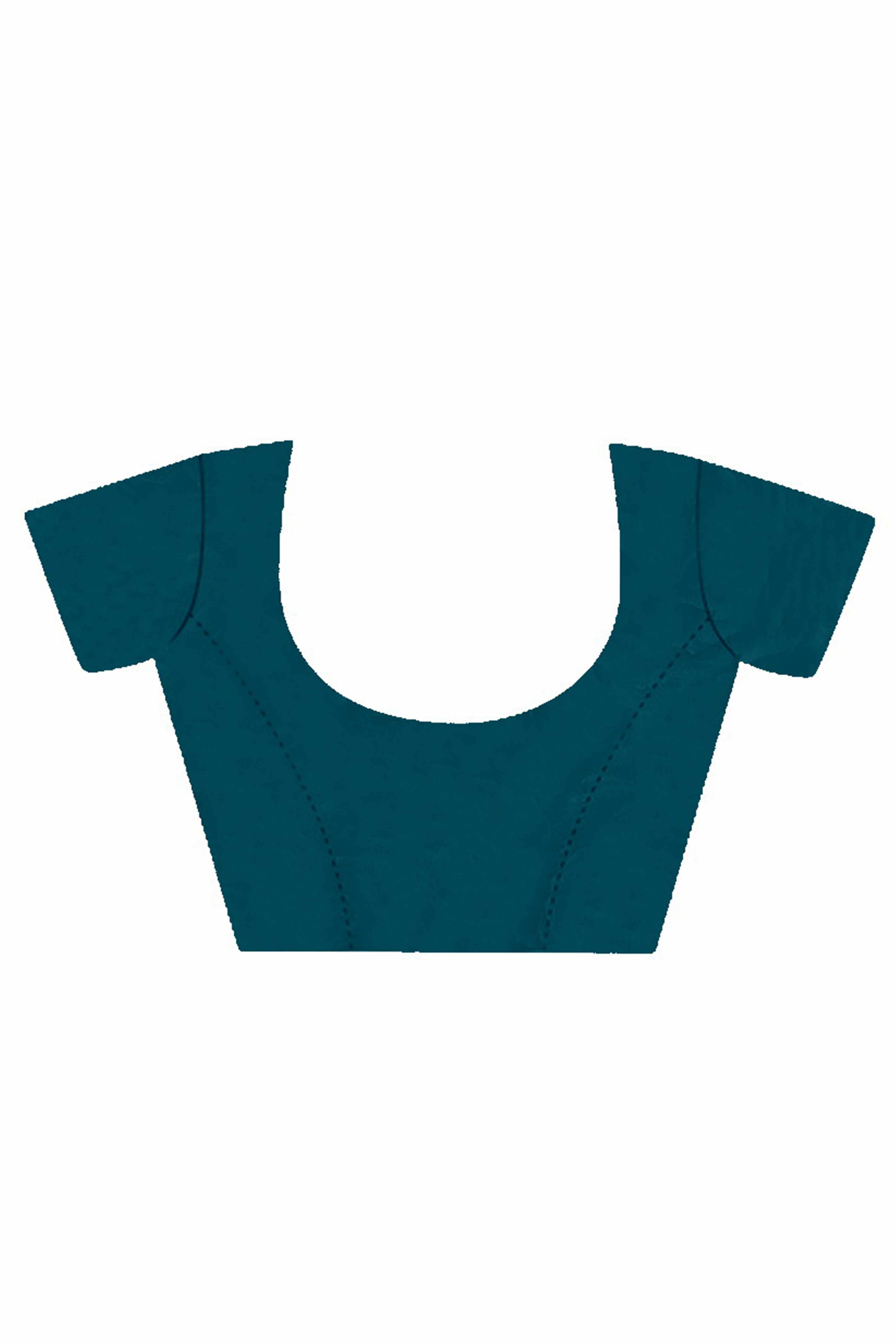 Teal Net Saree With Floral Thread Embroidery Adorned In Stone & Mirror Accents