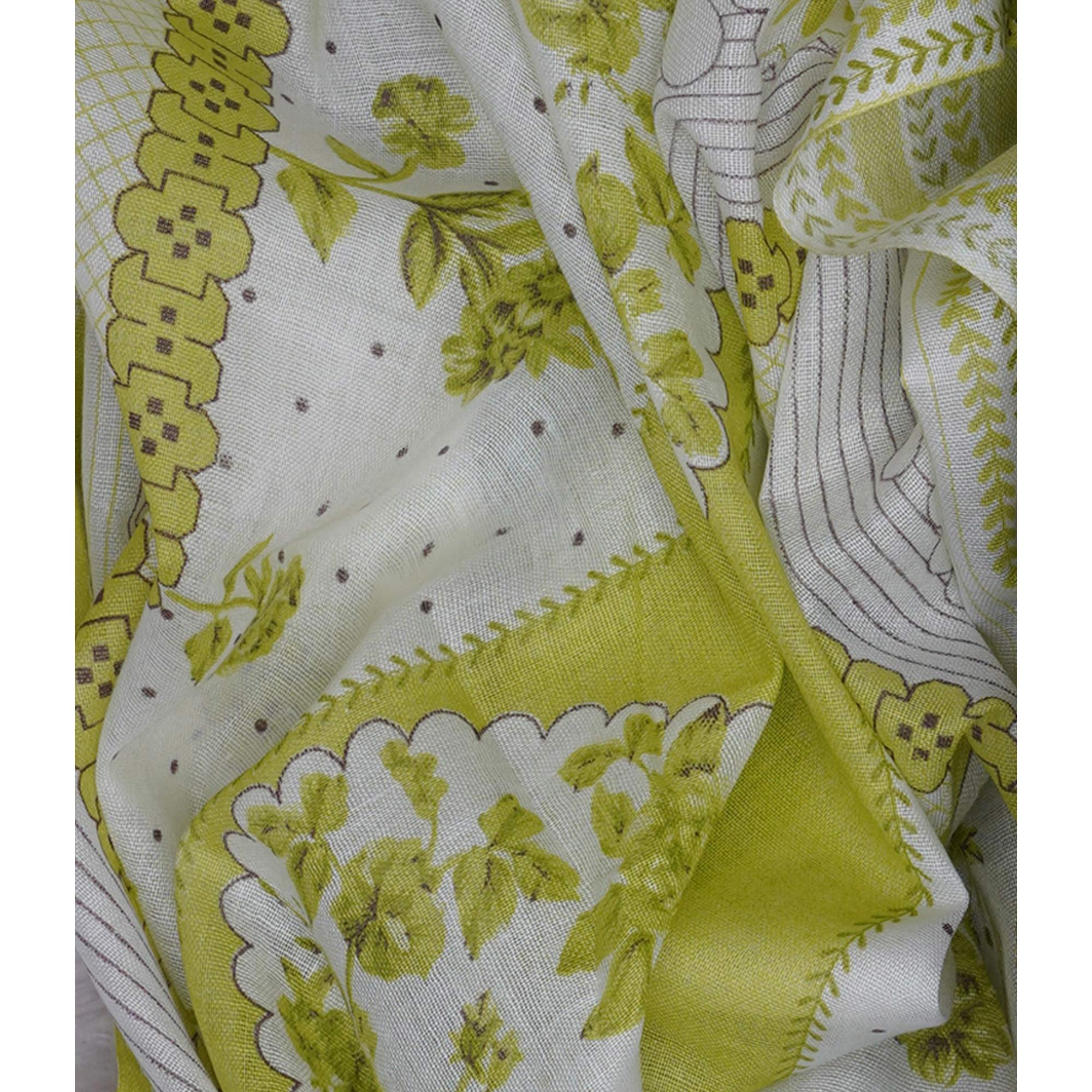 Green Printed With Gota Patti Work Cotton Blend Dress Material