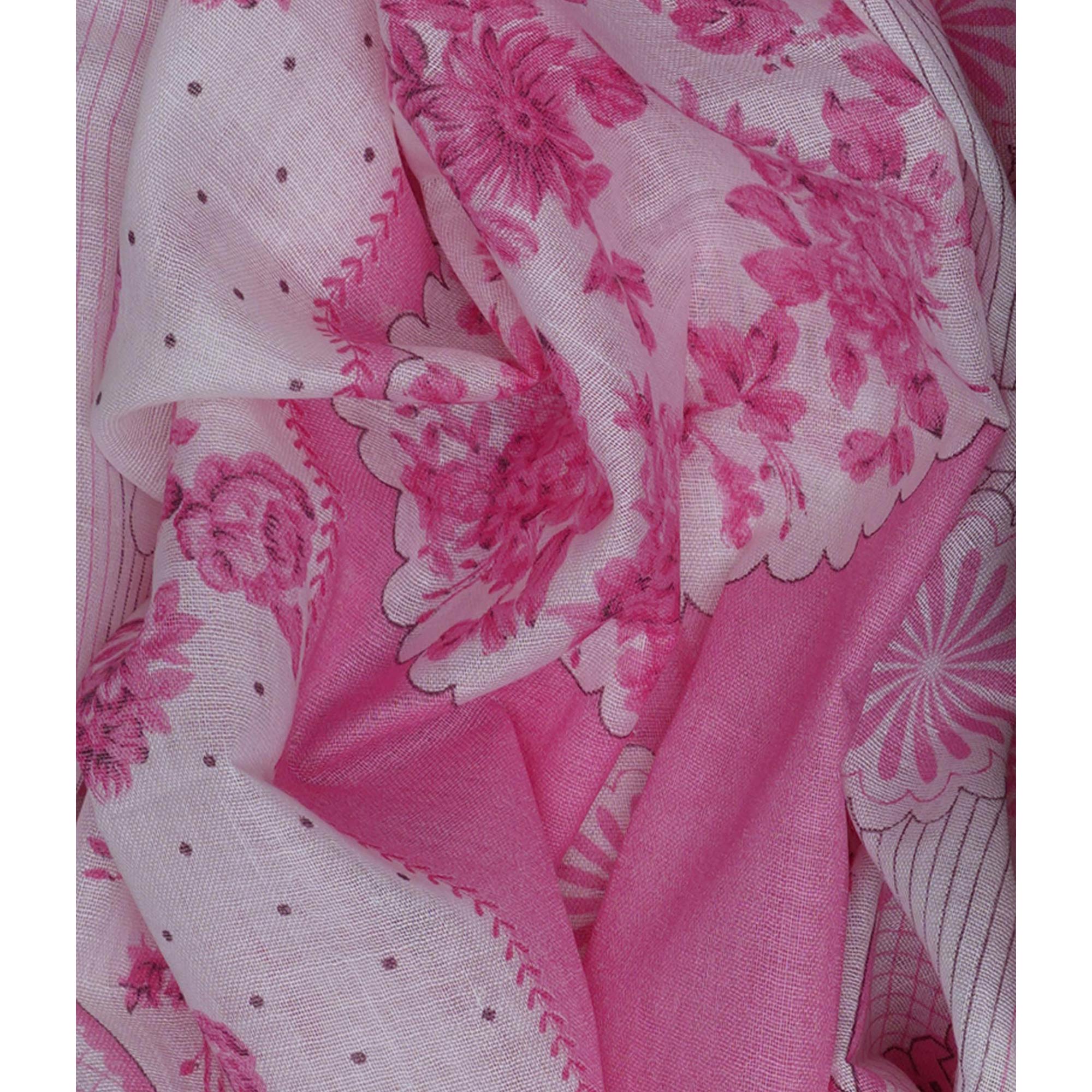 Pink Printed With Gota Patti Work Cotton Blend Dress Material