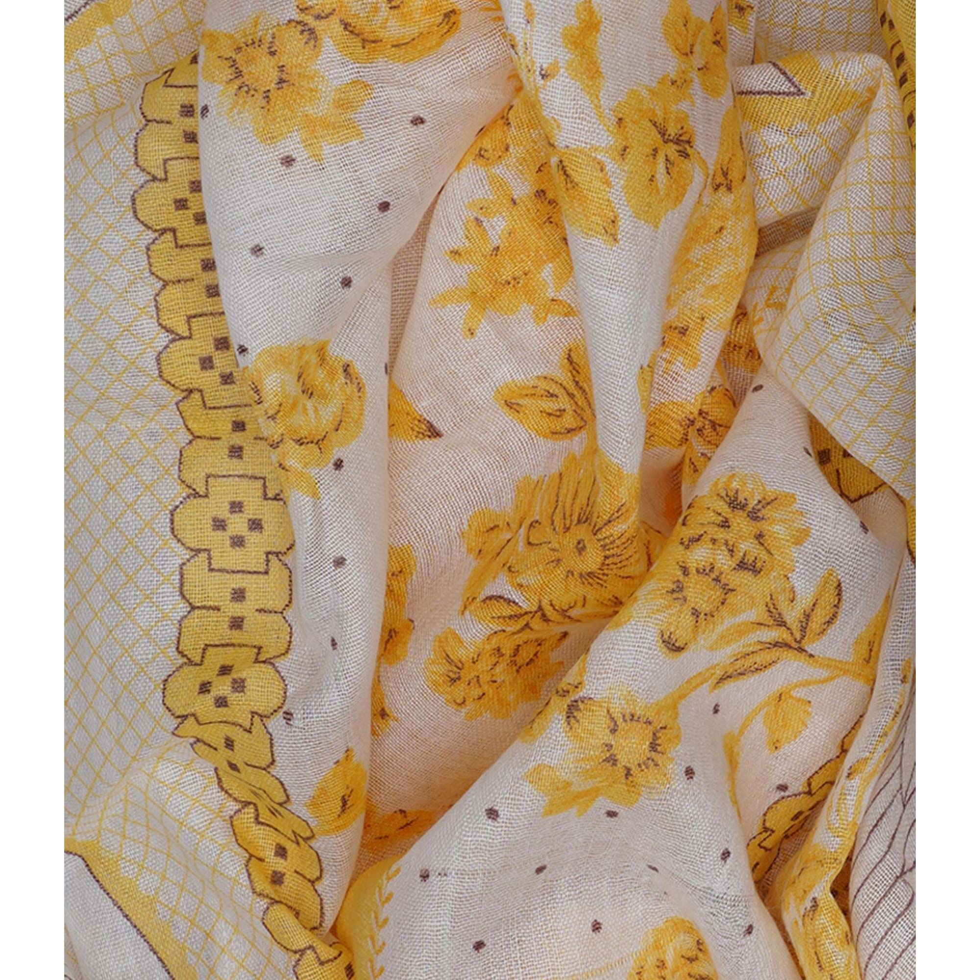 Yellow Printed With Gota Patti Work Cotton Blend Dress Material