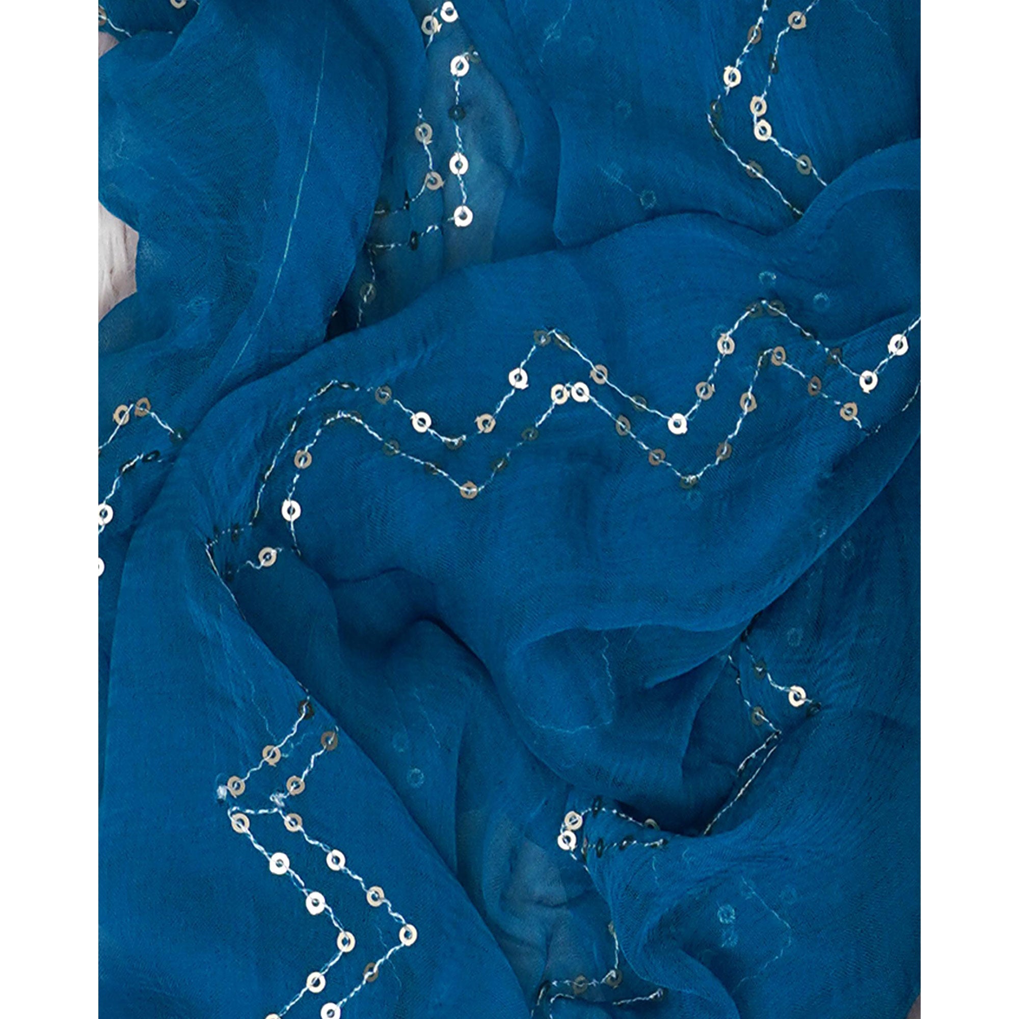 Blue Bandhani Foil Printed Dress Material