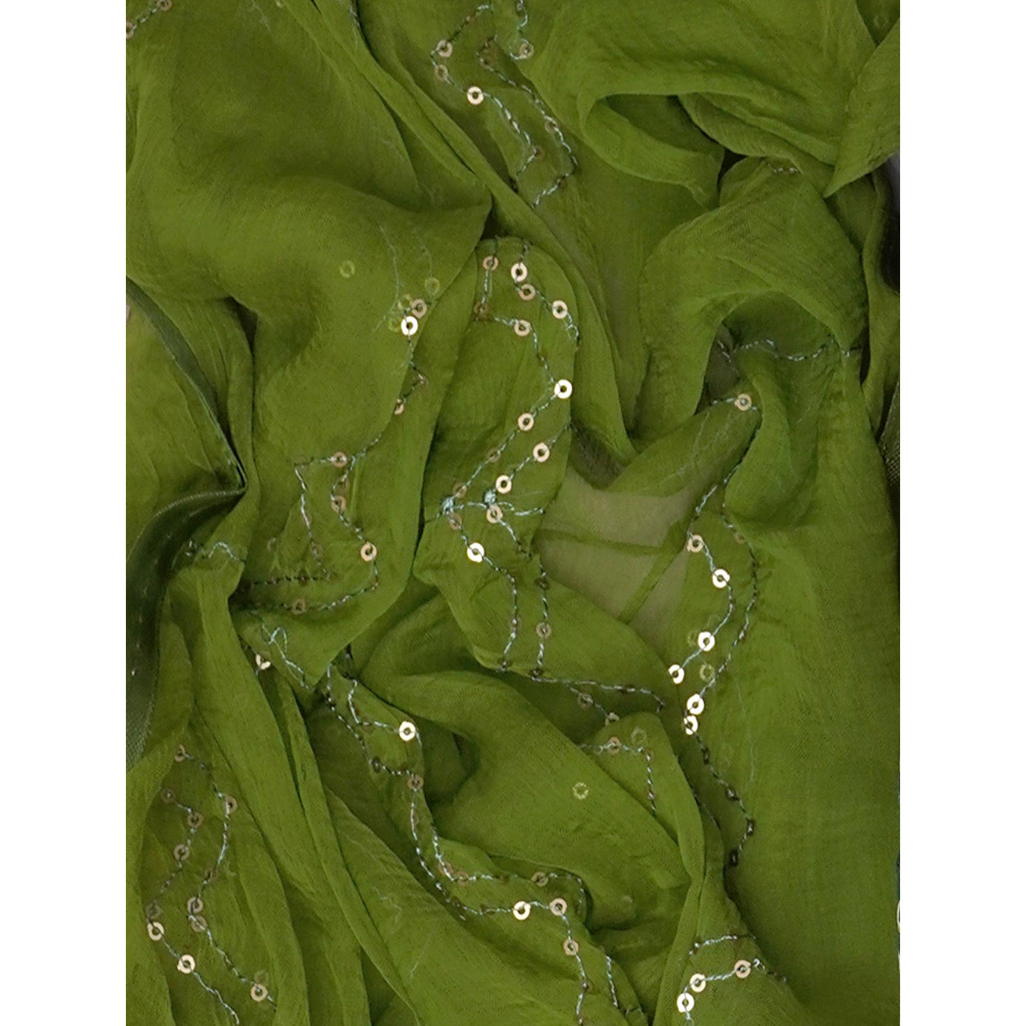 Green Bandhani Foil Printed Dress Material