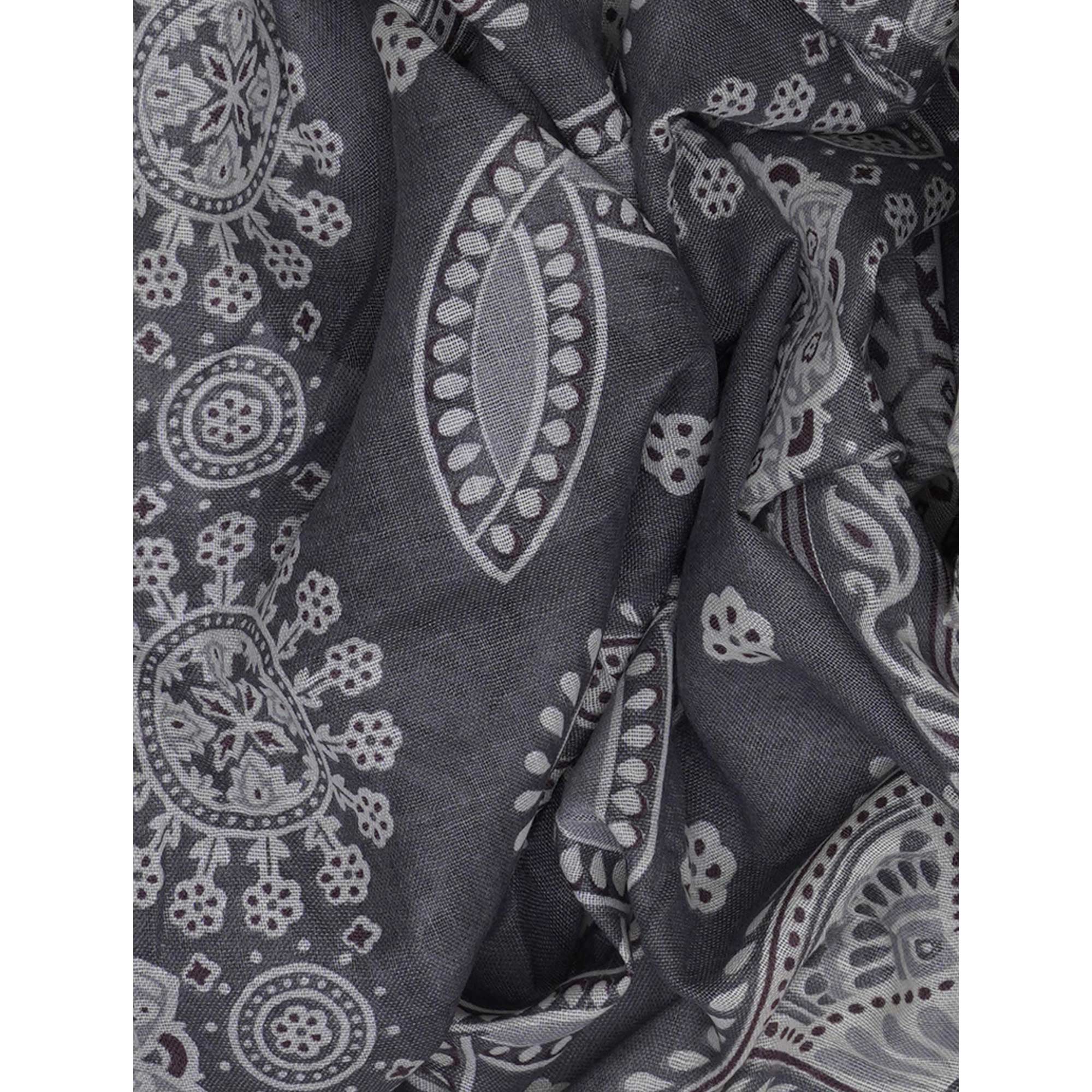 Grey Floral Printed Cotton Blend Dress Material