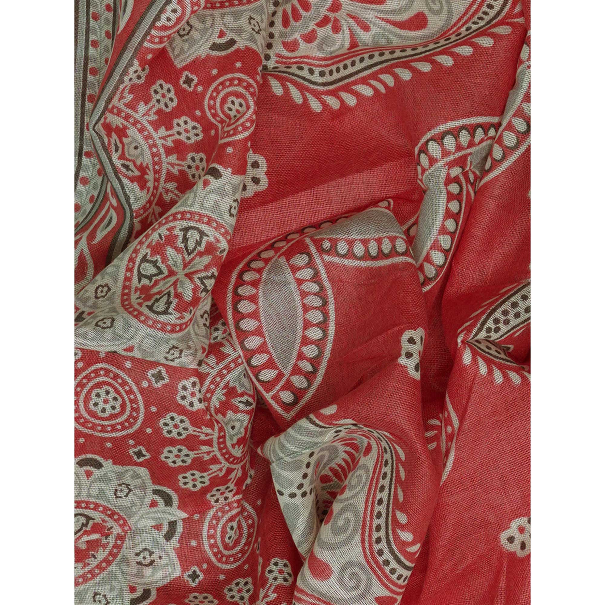 Red Floral Printed Cotton Blend Dress Material