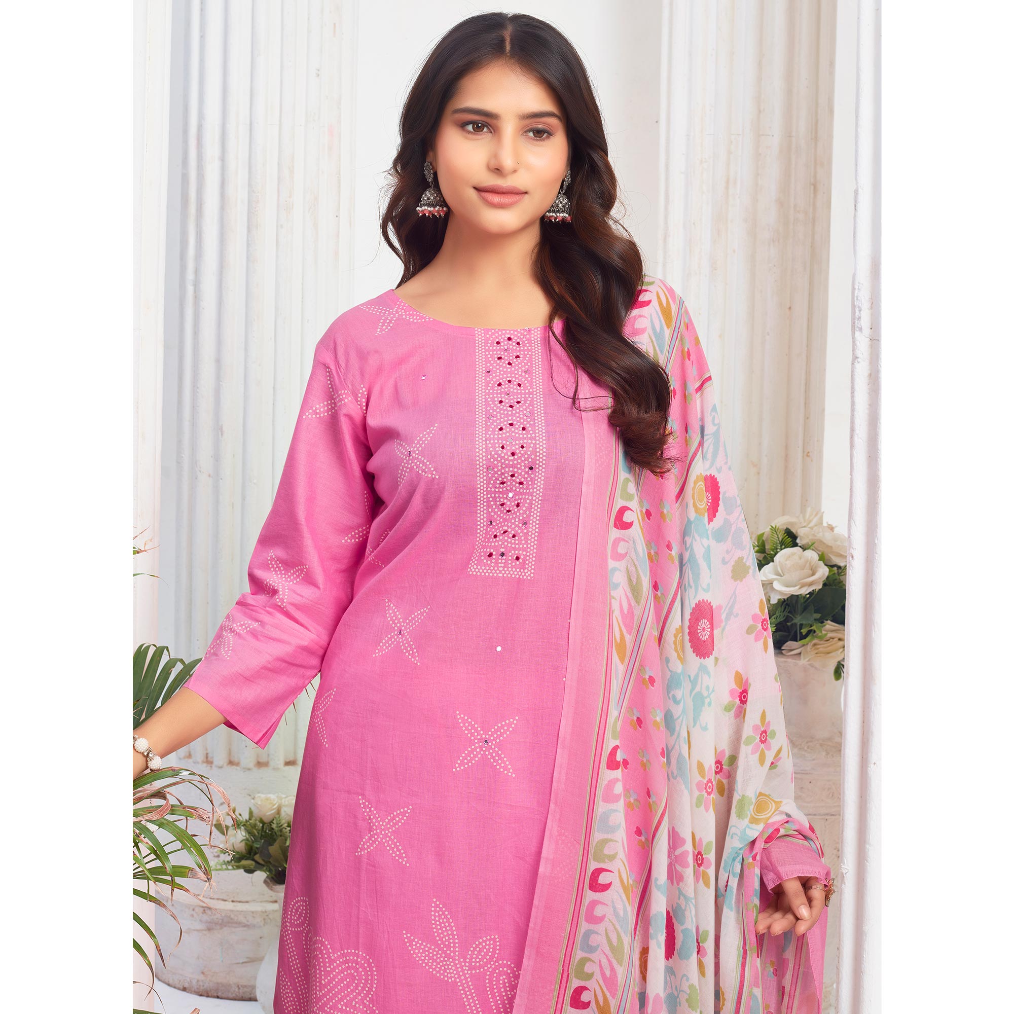 Pink Floral Printed Pure Cotton Salwar Suit