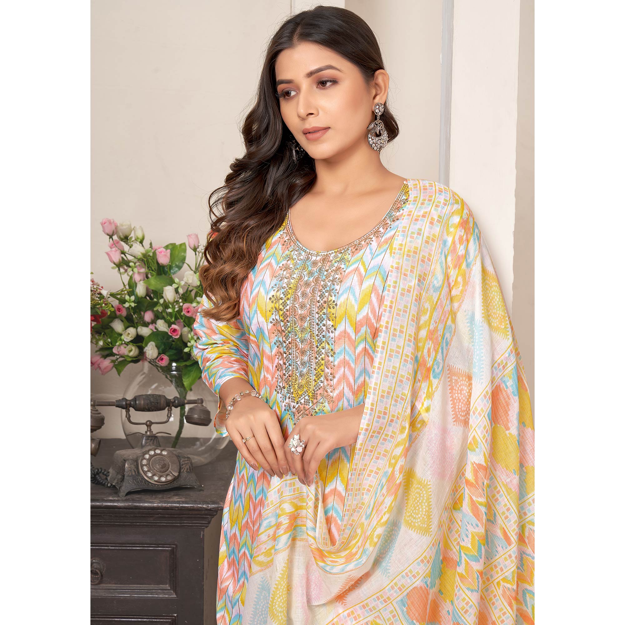 Multicolor Printed Pure Cotton Straight Salwar Suit