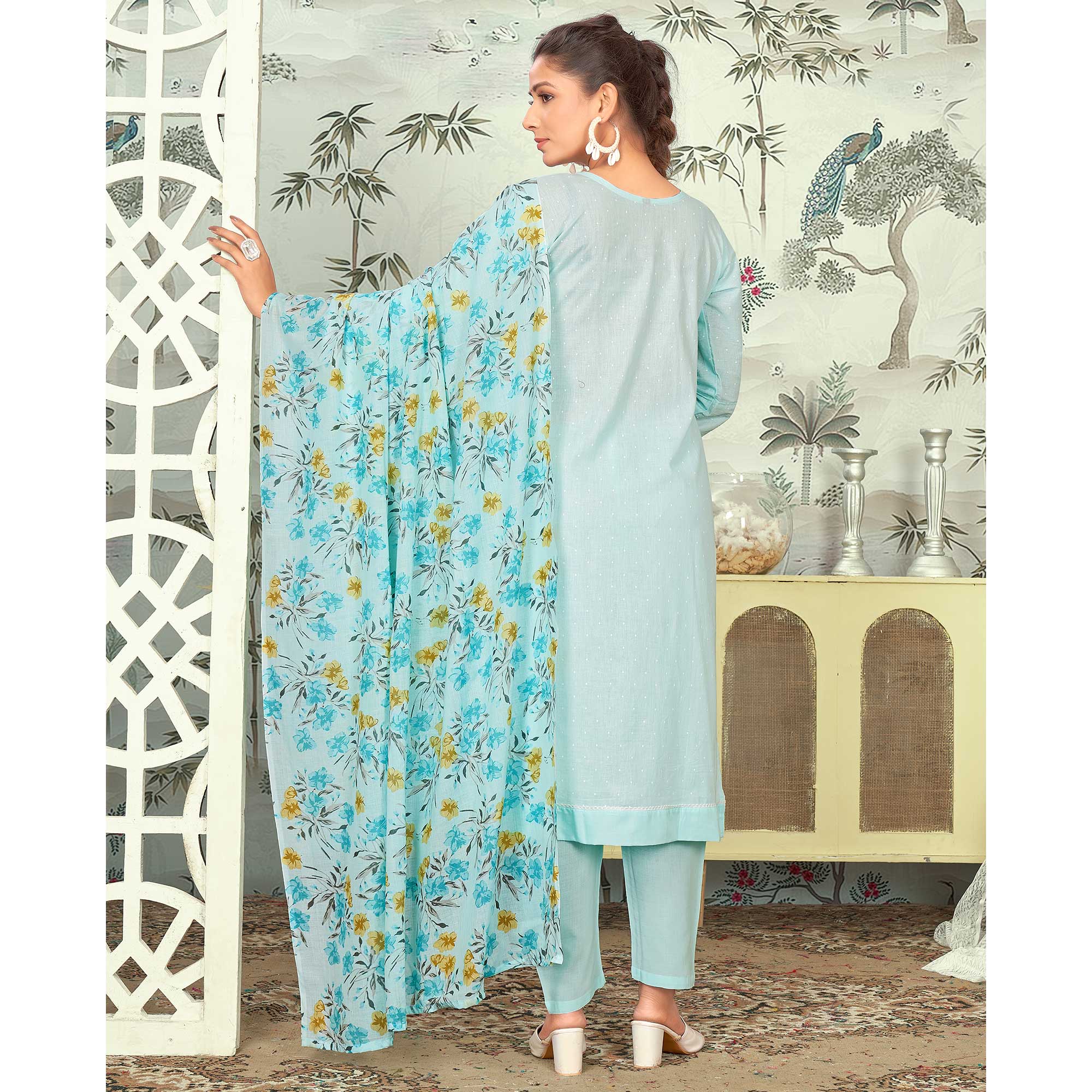 Blue Embroidered Pure Cotton Salwar Suit