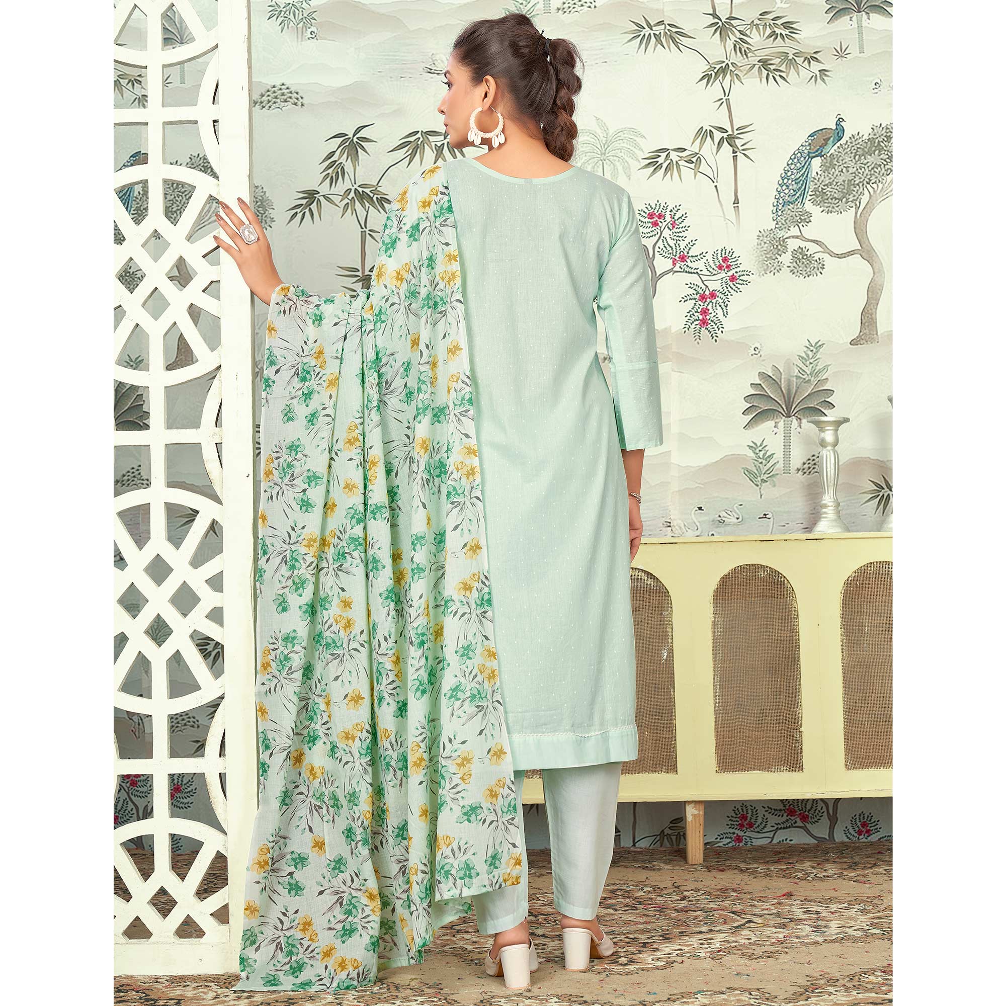 Sea Green Embroidered Pure Cotton Salwar Suit