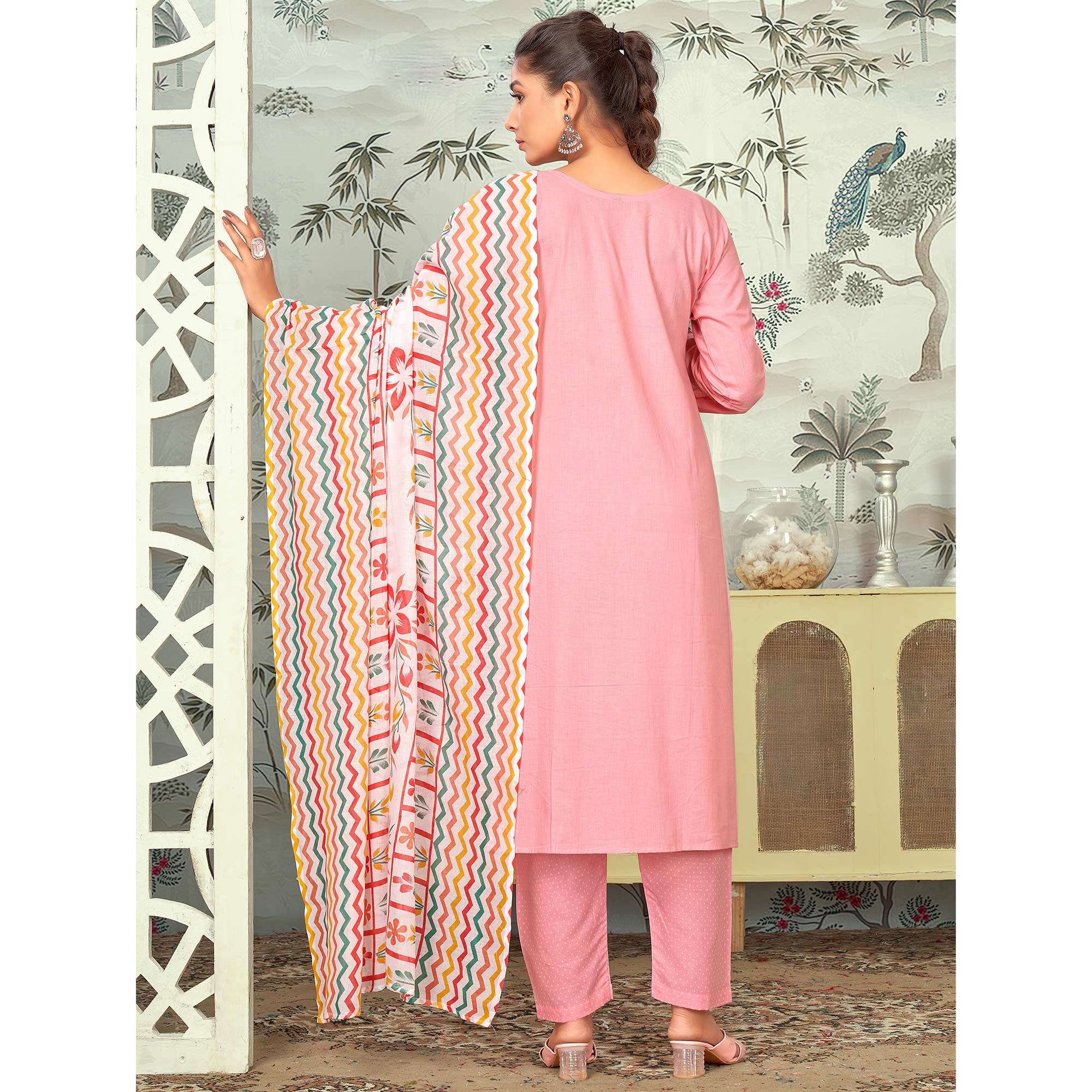 Pink Floral Printed Pure Cotton Salwar Suit