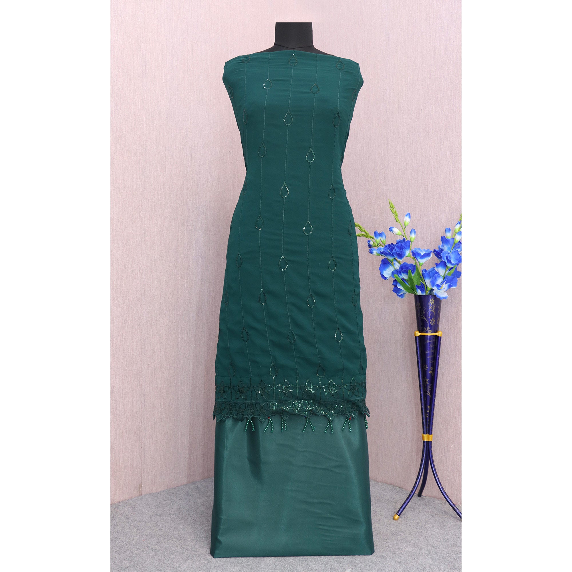 Green Embroidered Georgette Semi Stitched Pakistani Suit