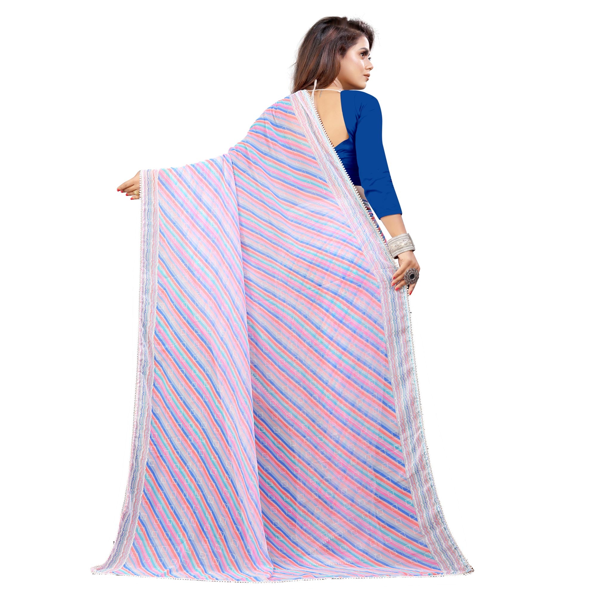 Purple Striped Printed Georgette Saree