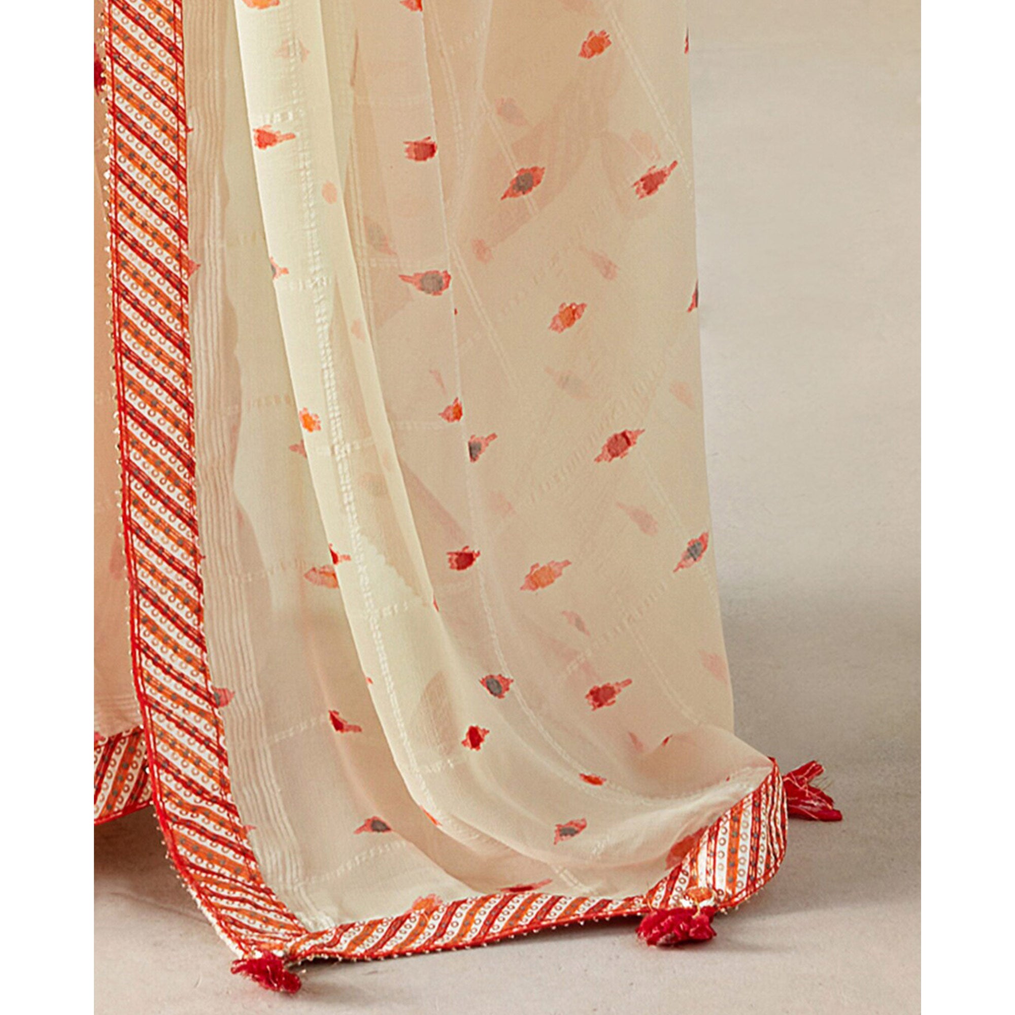 Cream Woven With Digital Printed Georgette Saree
